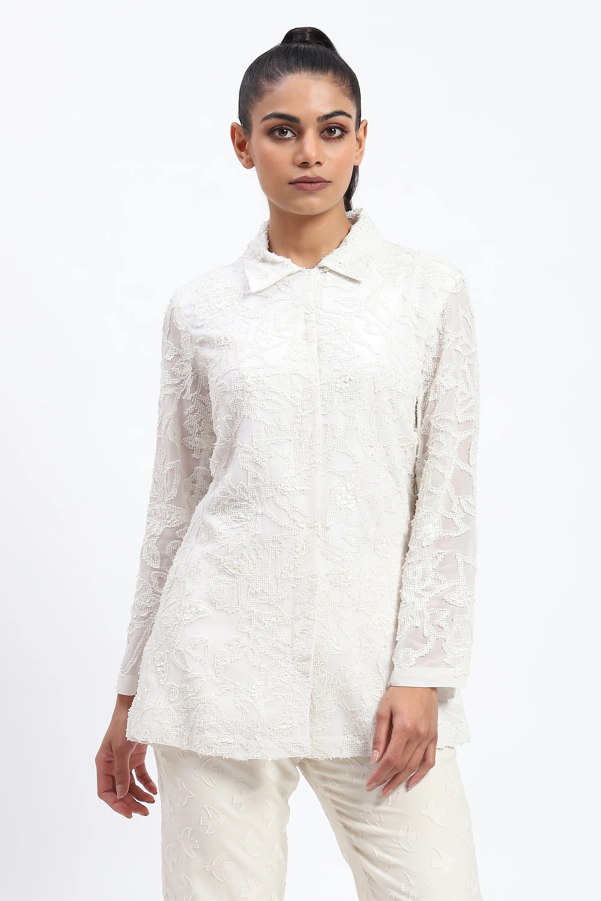 Cutwork Floral With Sequins Shirt