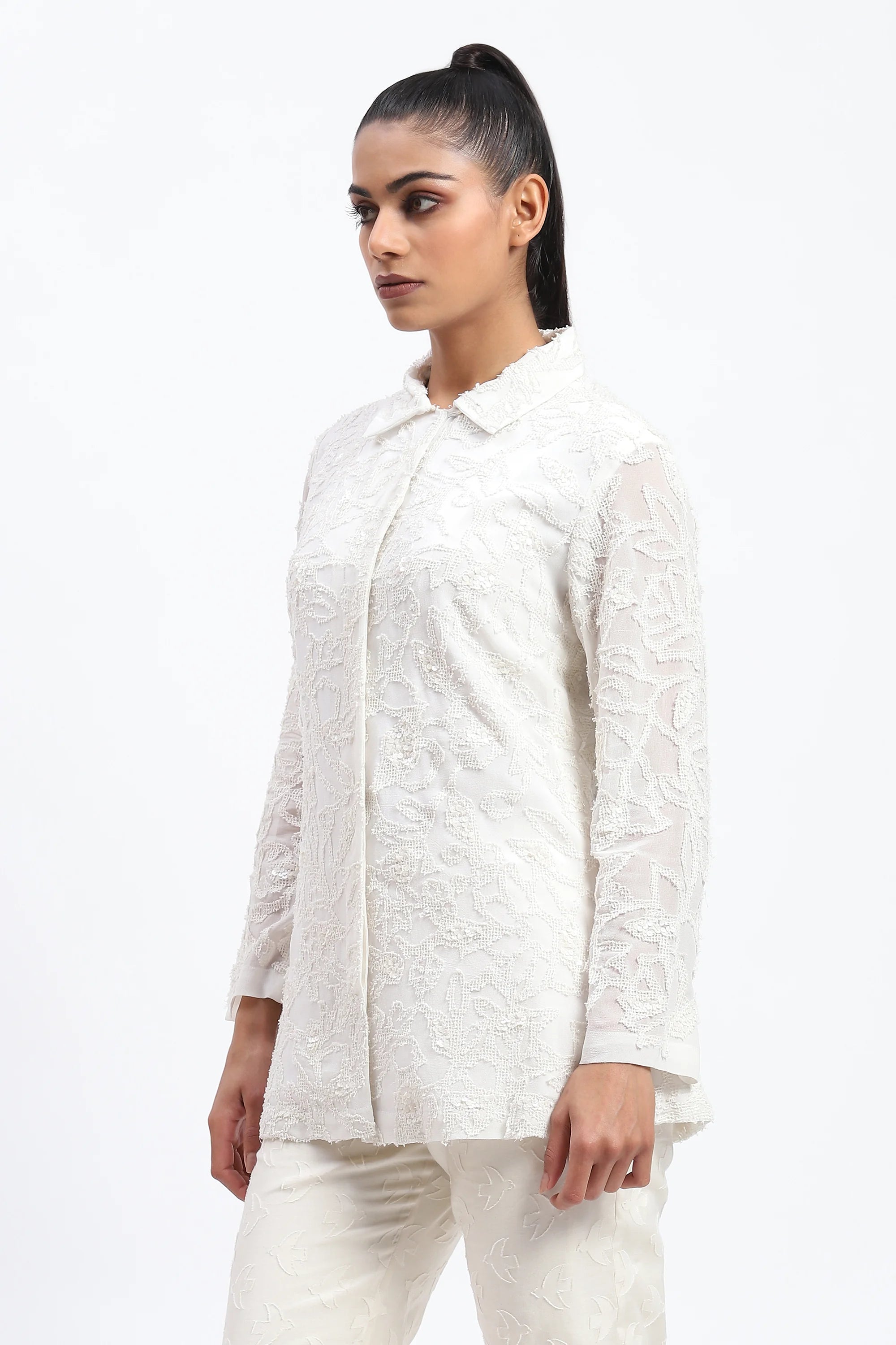 Cutwork Floral With Sequins Shirt
