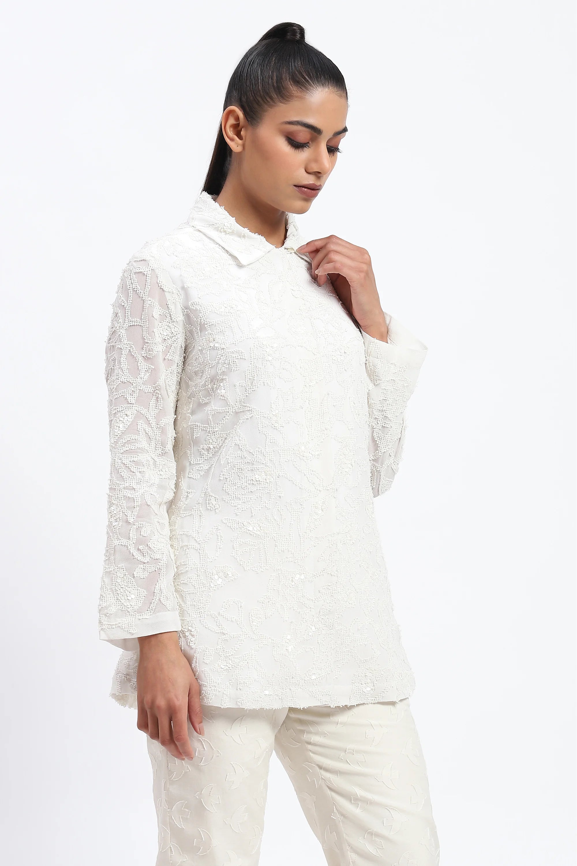 Cutwork Floral With Sequins Shirt
