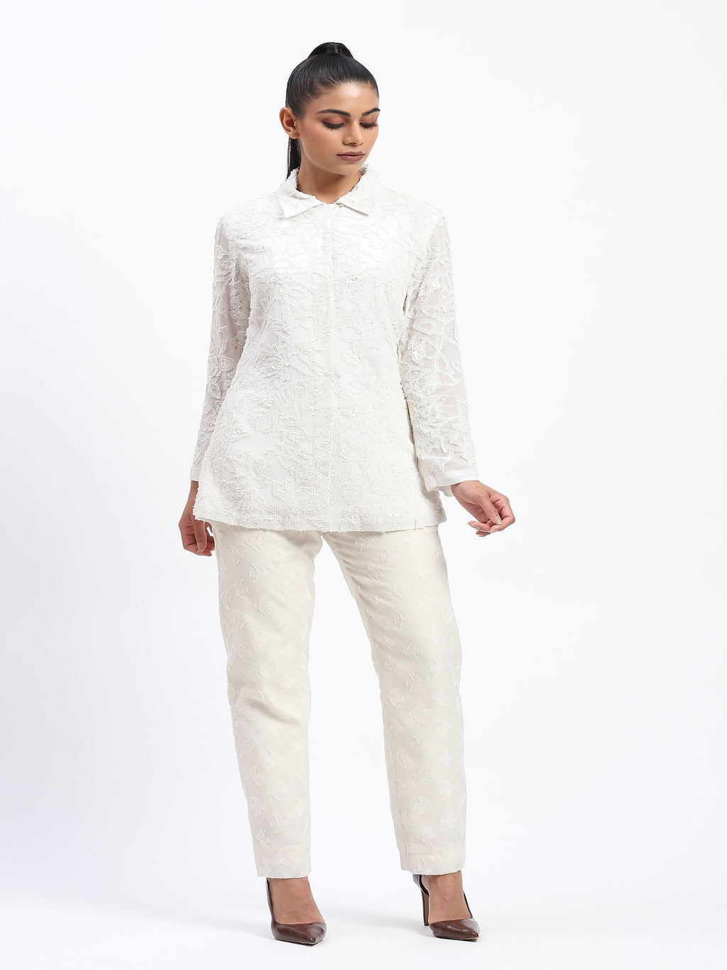 Cutwork Floral With Sequins Shirt