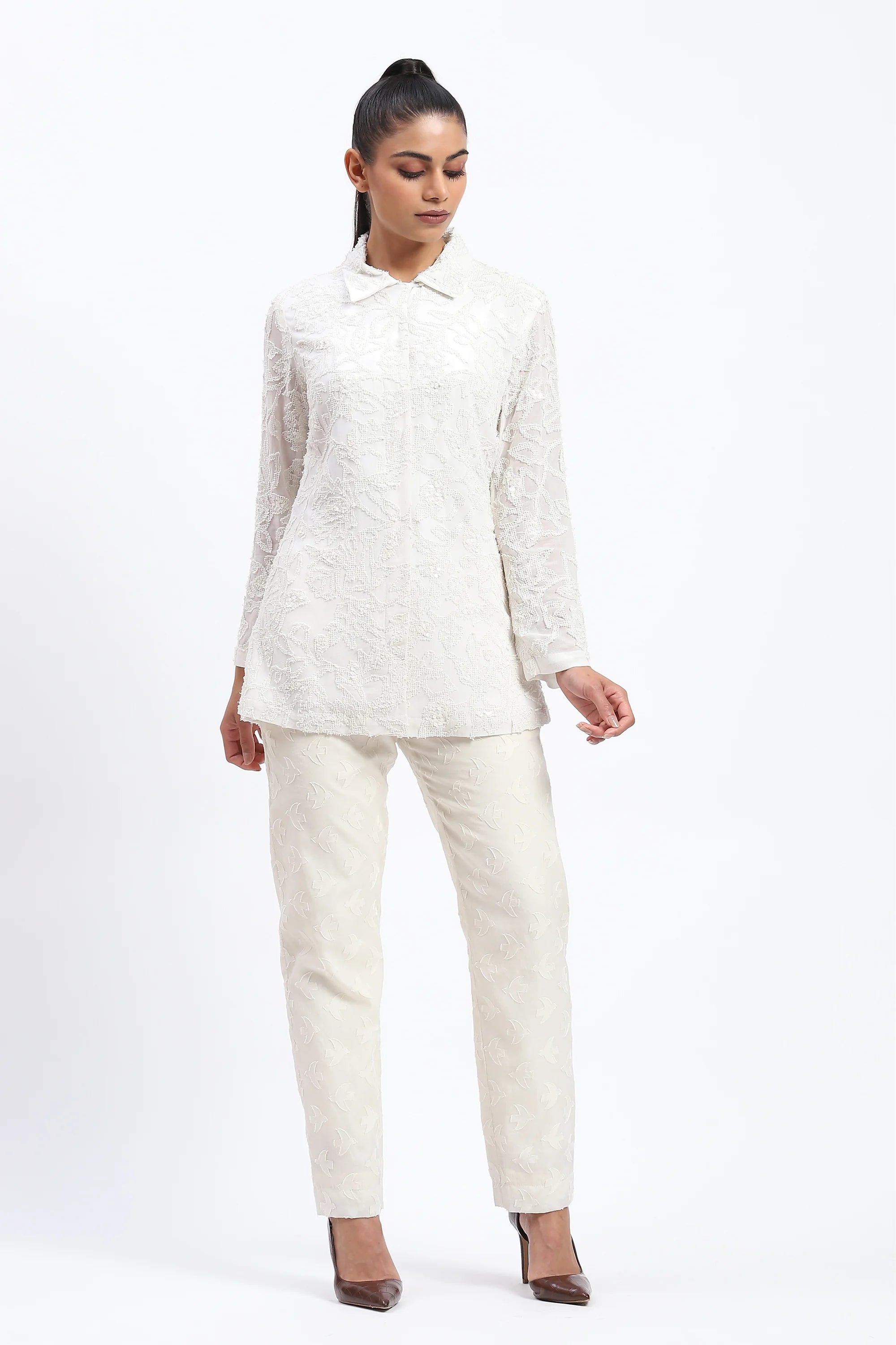 Cutwork Floral With Sequins Shirt