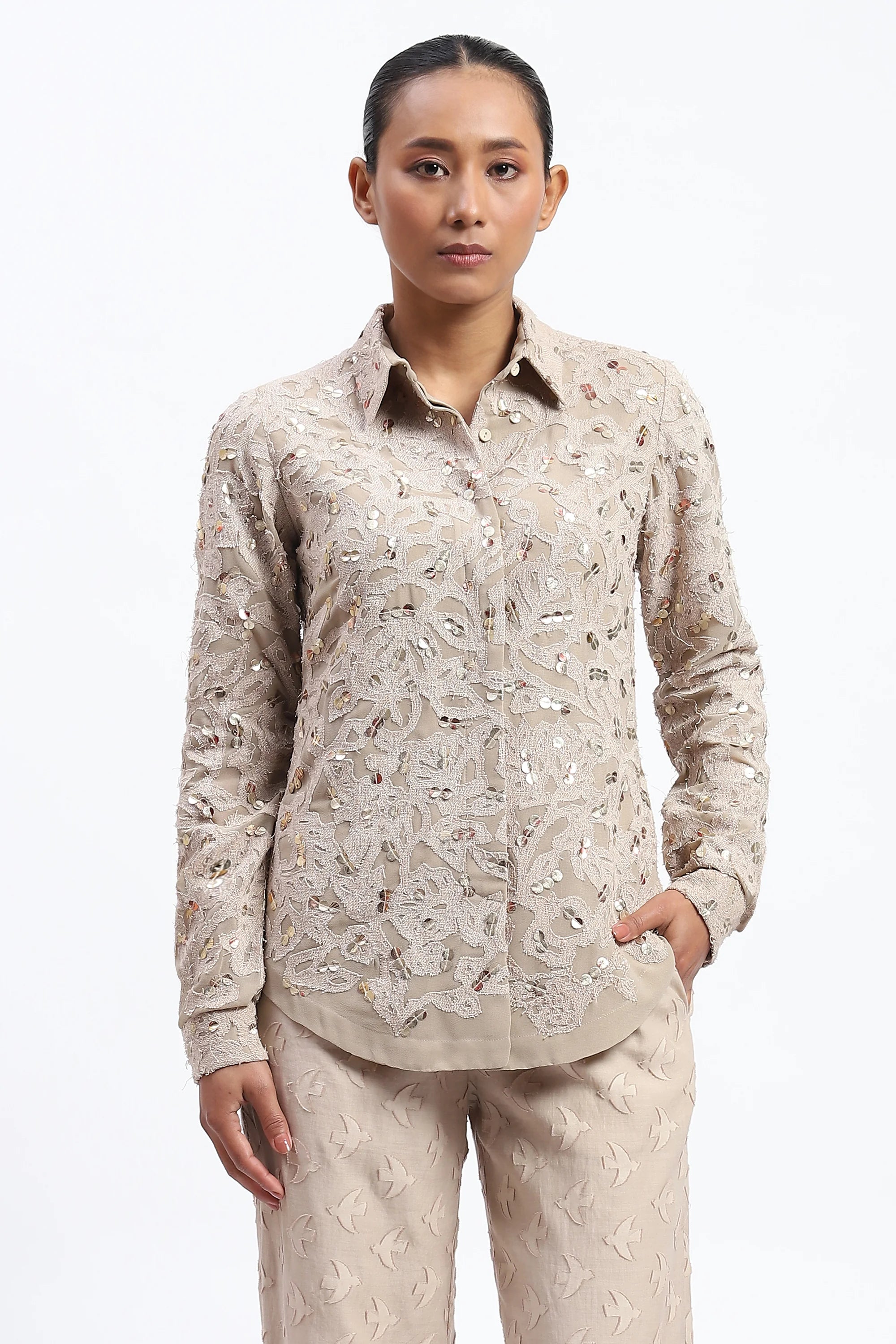 Cutwork Floral With Recycled Sequins Shirt