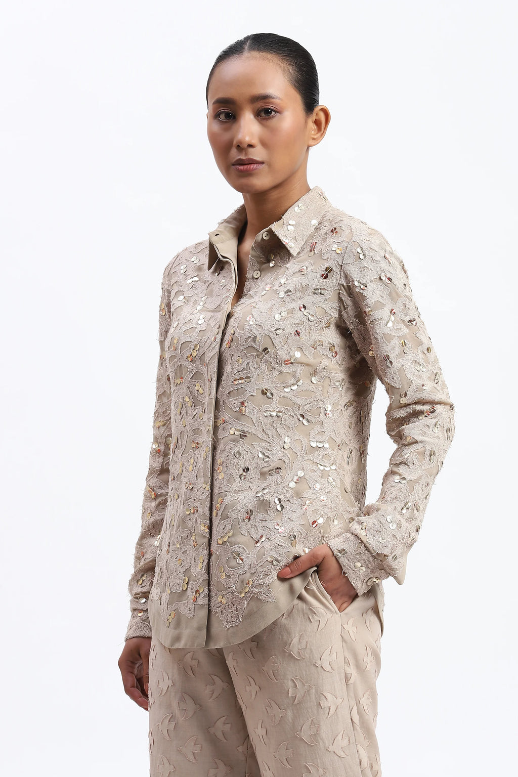 Cutwork Floral With Recycled Sequins Shirt