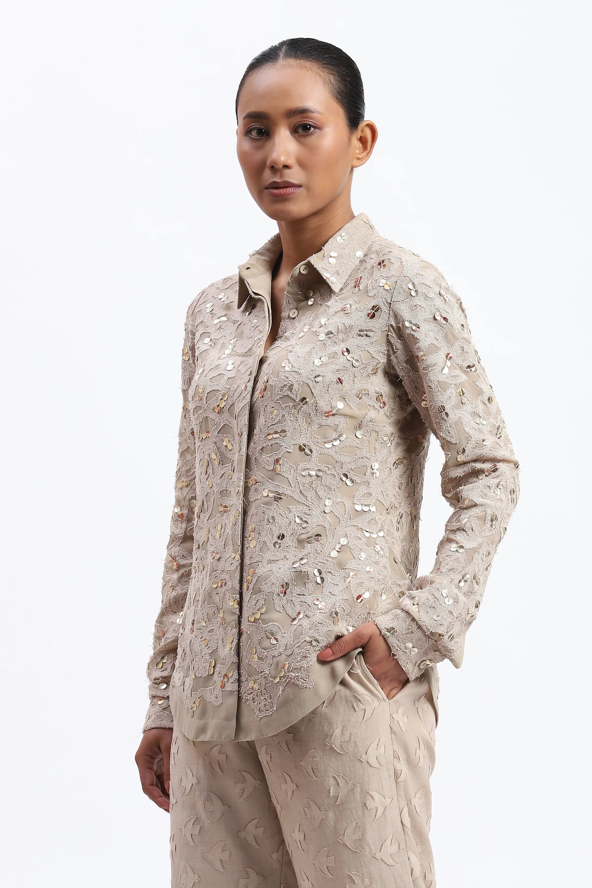 Cutwork Floral With Recycled Sequins Shirt