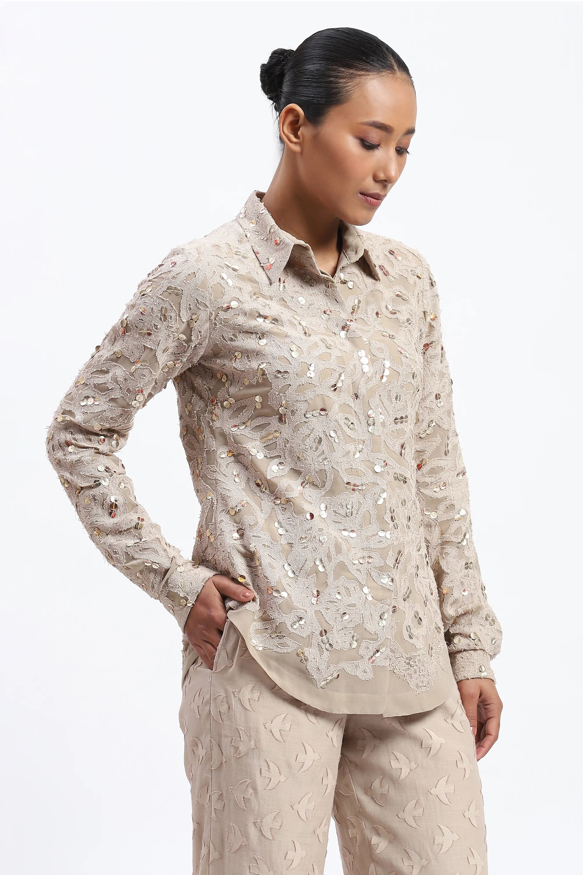Cutwork Floral With Recycled Sequins Shirt