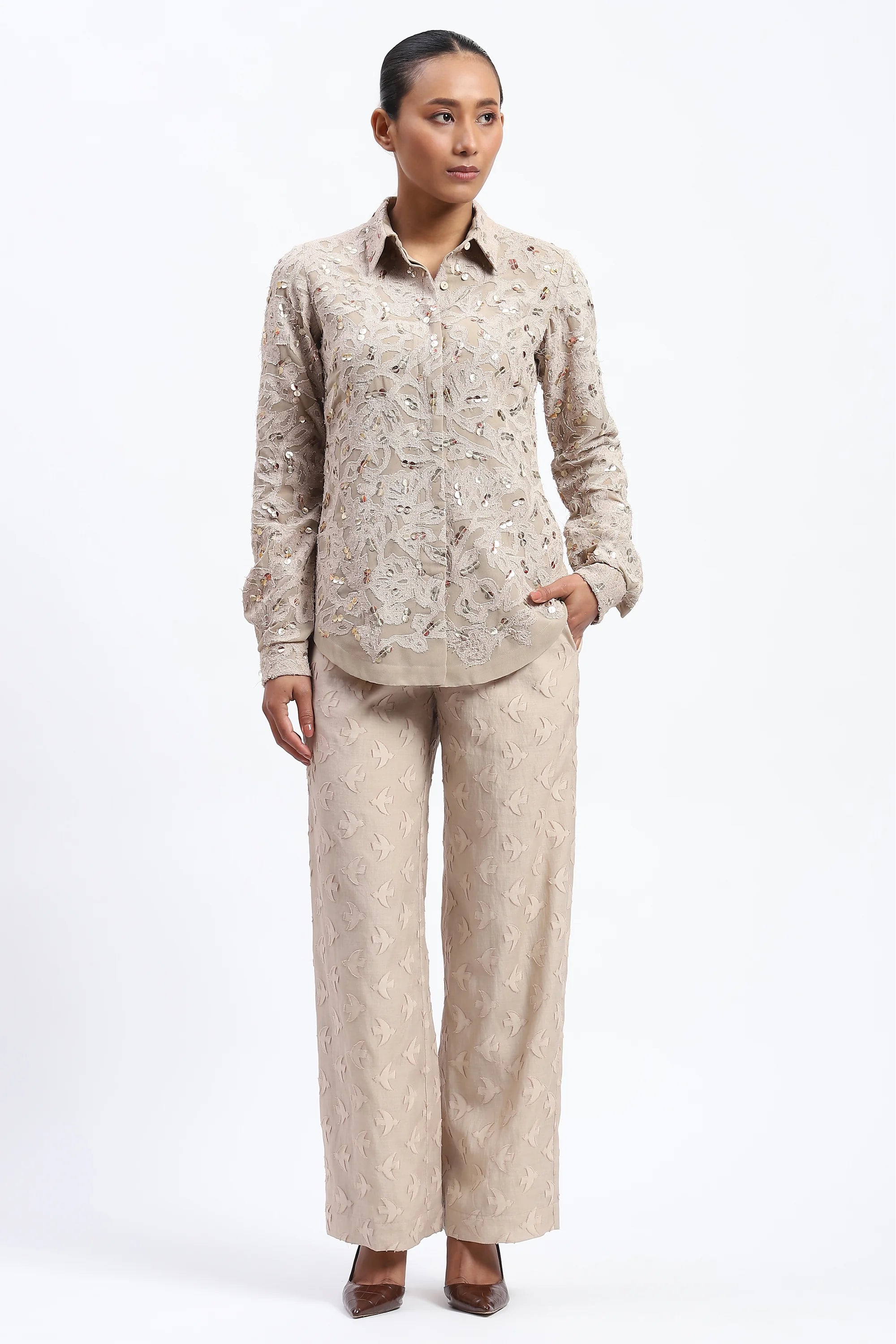 Cutwork Floral With Recycled Sequins Shirt