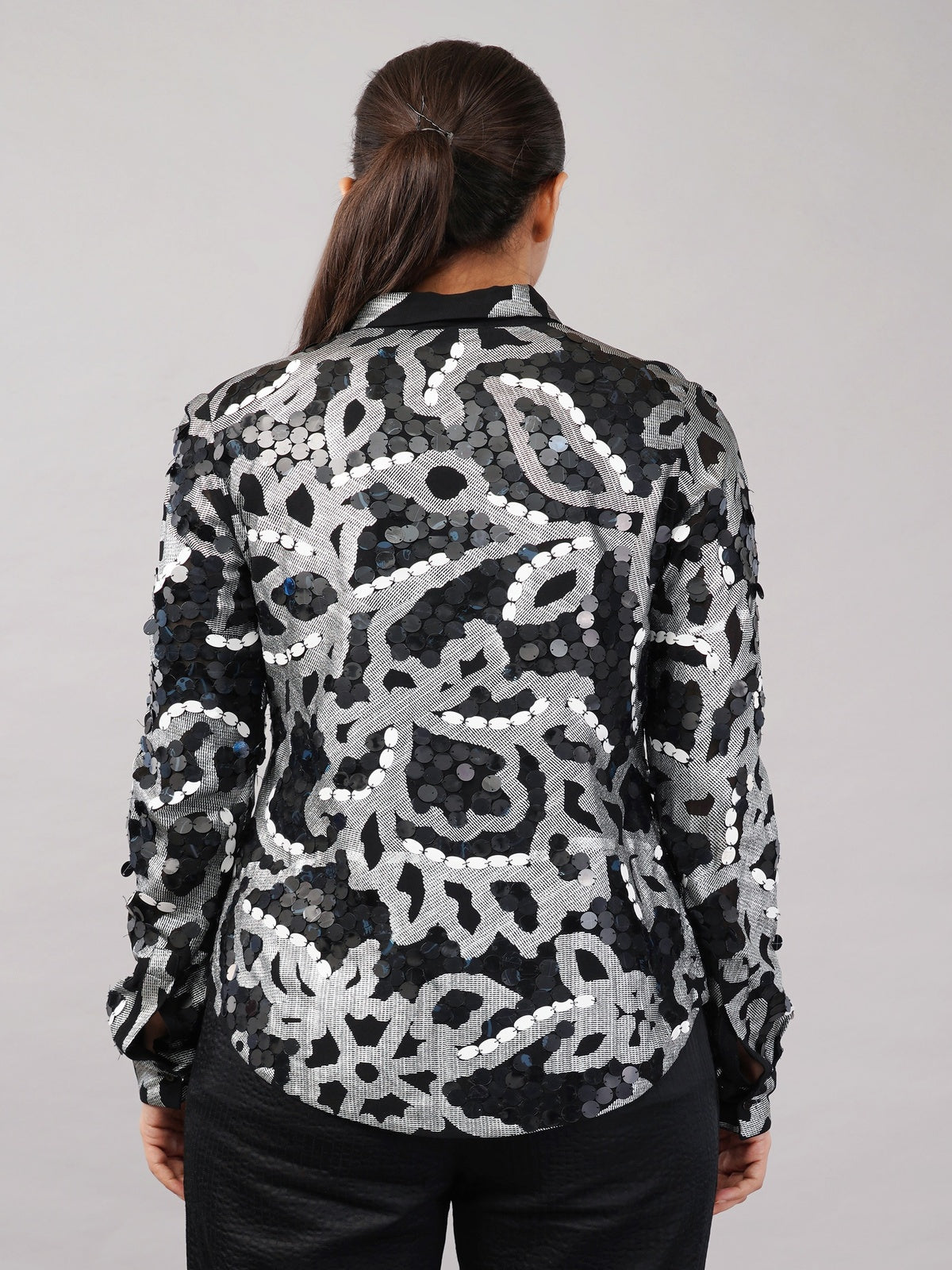 X-Ray Sequinned Metallic Floral Print Shirt