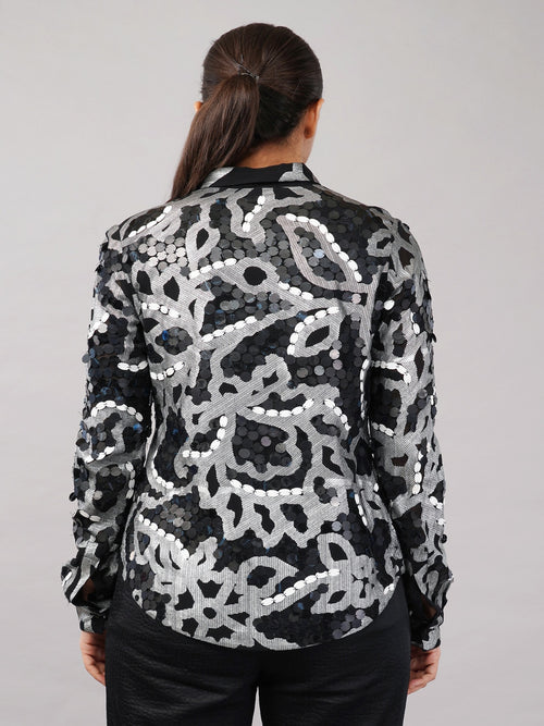 X-Ray Sequinned Metallic Floral Print Shirt