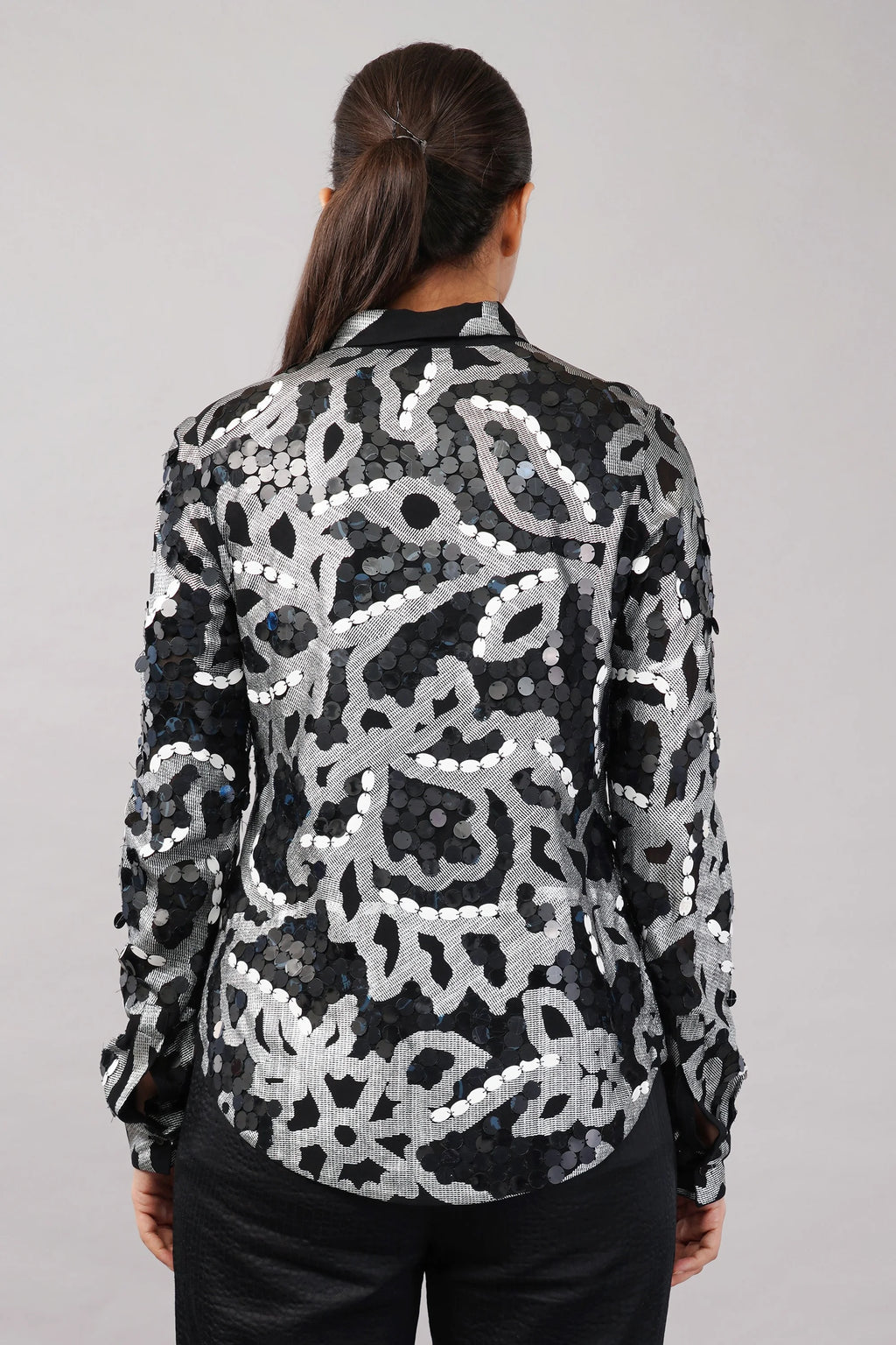 X-Ray Sequinned Metallic Floral Print Shirt