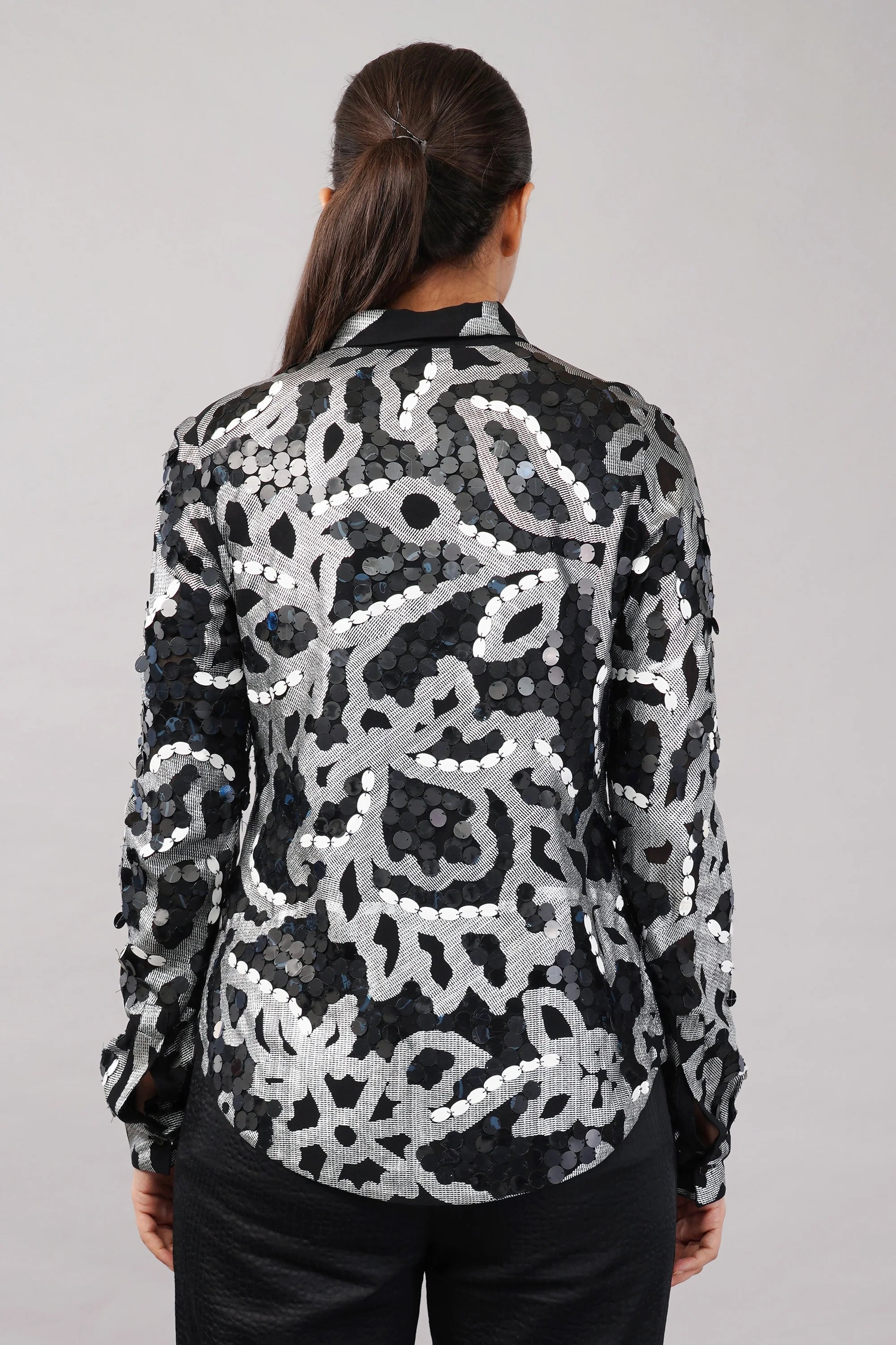 X-Ray Sequinned Metallic Floral Print Shirt