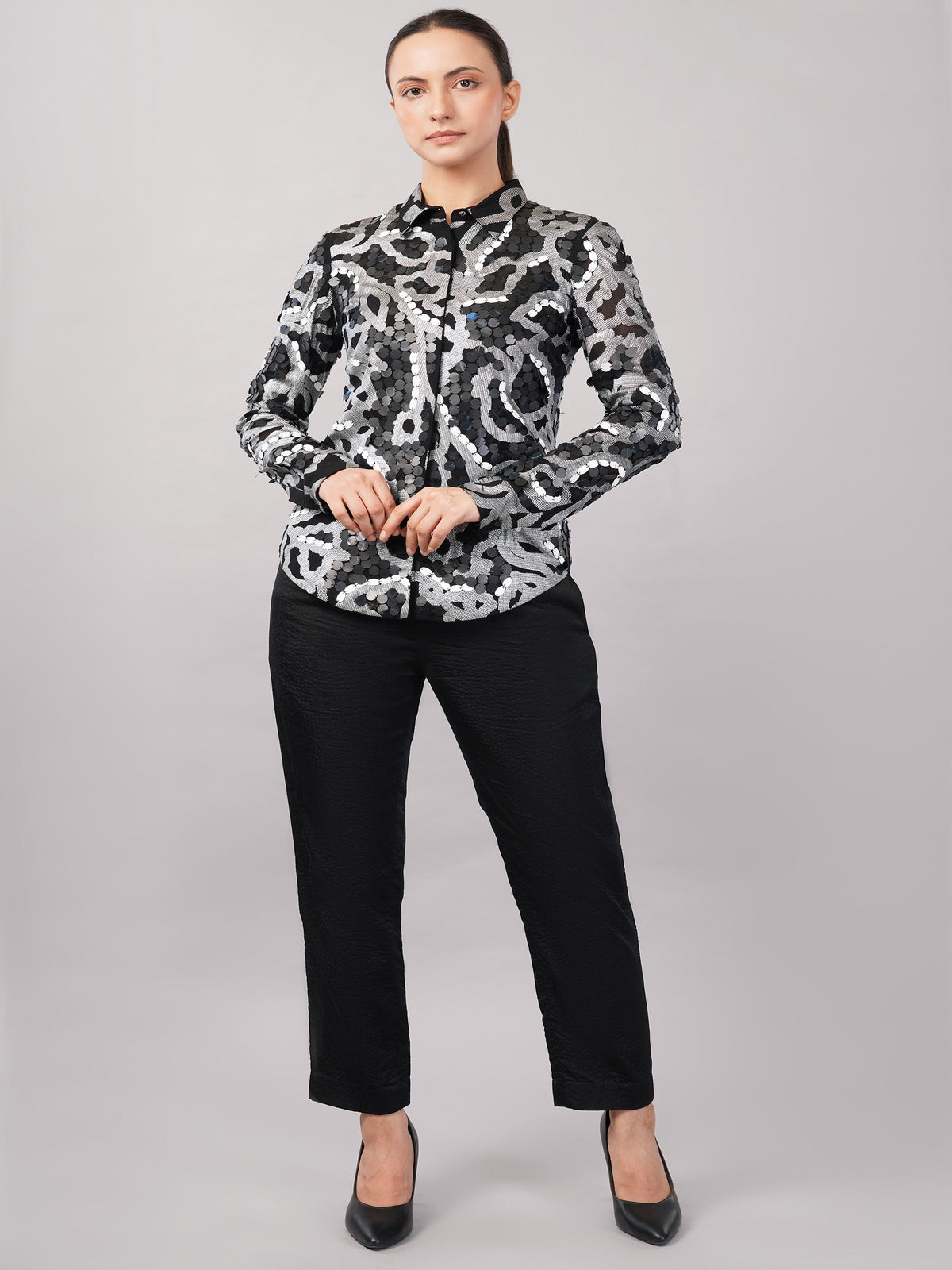 X-Ray Sequinned Metallic Floral Print Shirt