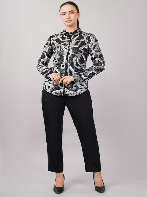 X-Ray Sequinned Metallic Floral Print Shirt