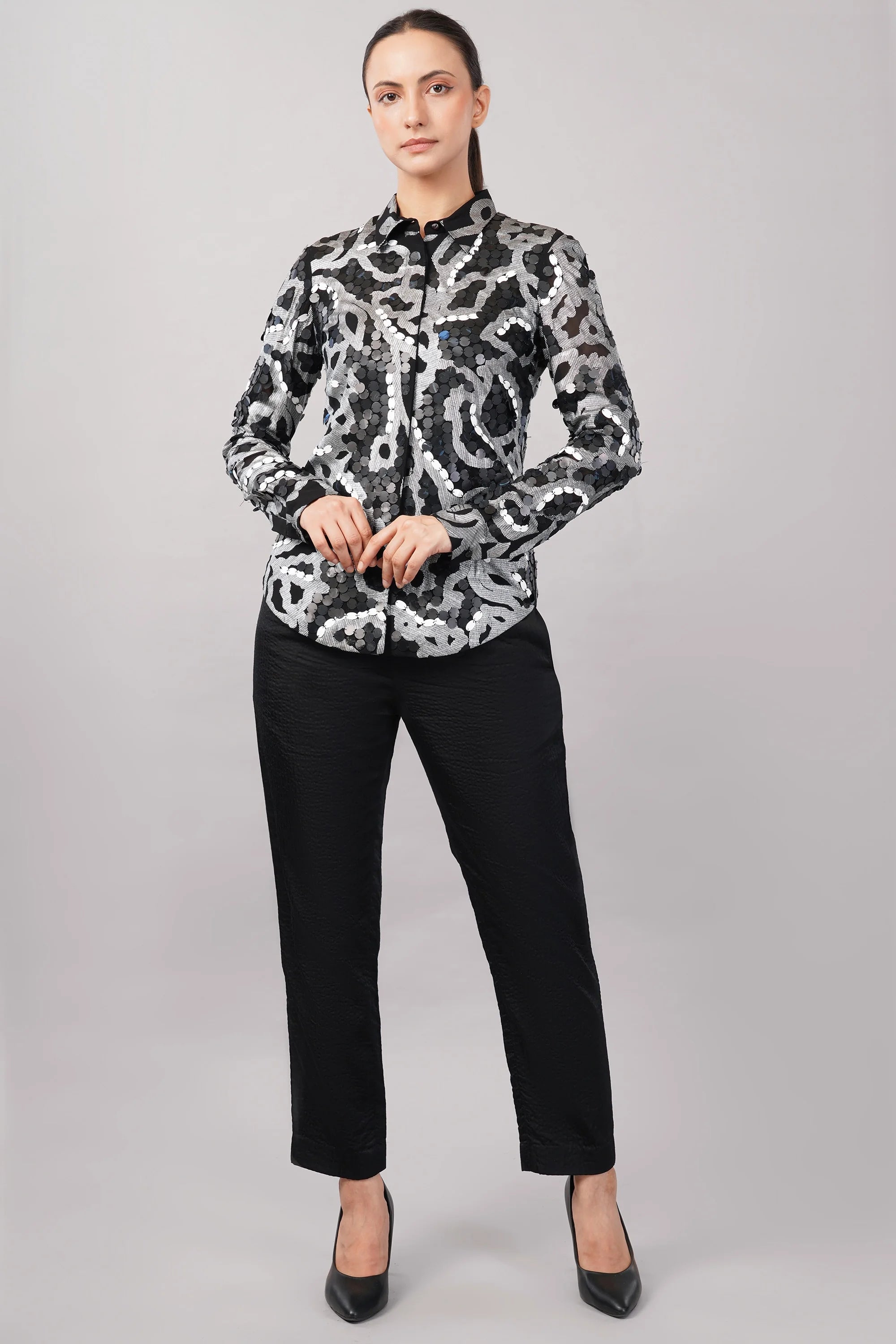 X-Ray Sequinned Metallic Floral Print Shirt