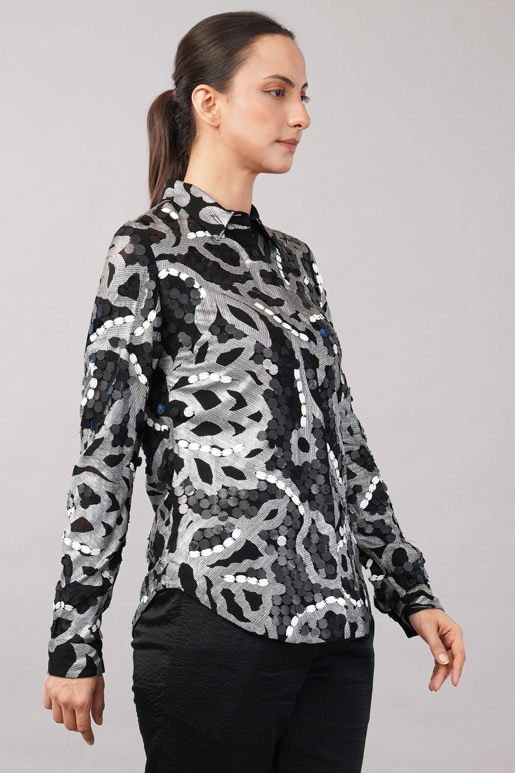 X-Ray Sequinned Metallic Floral Print Shirt