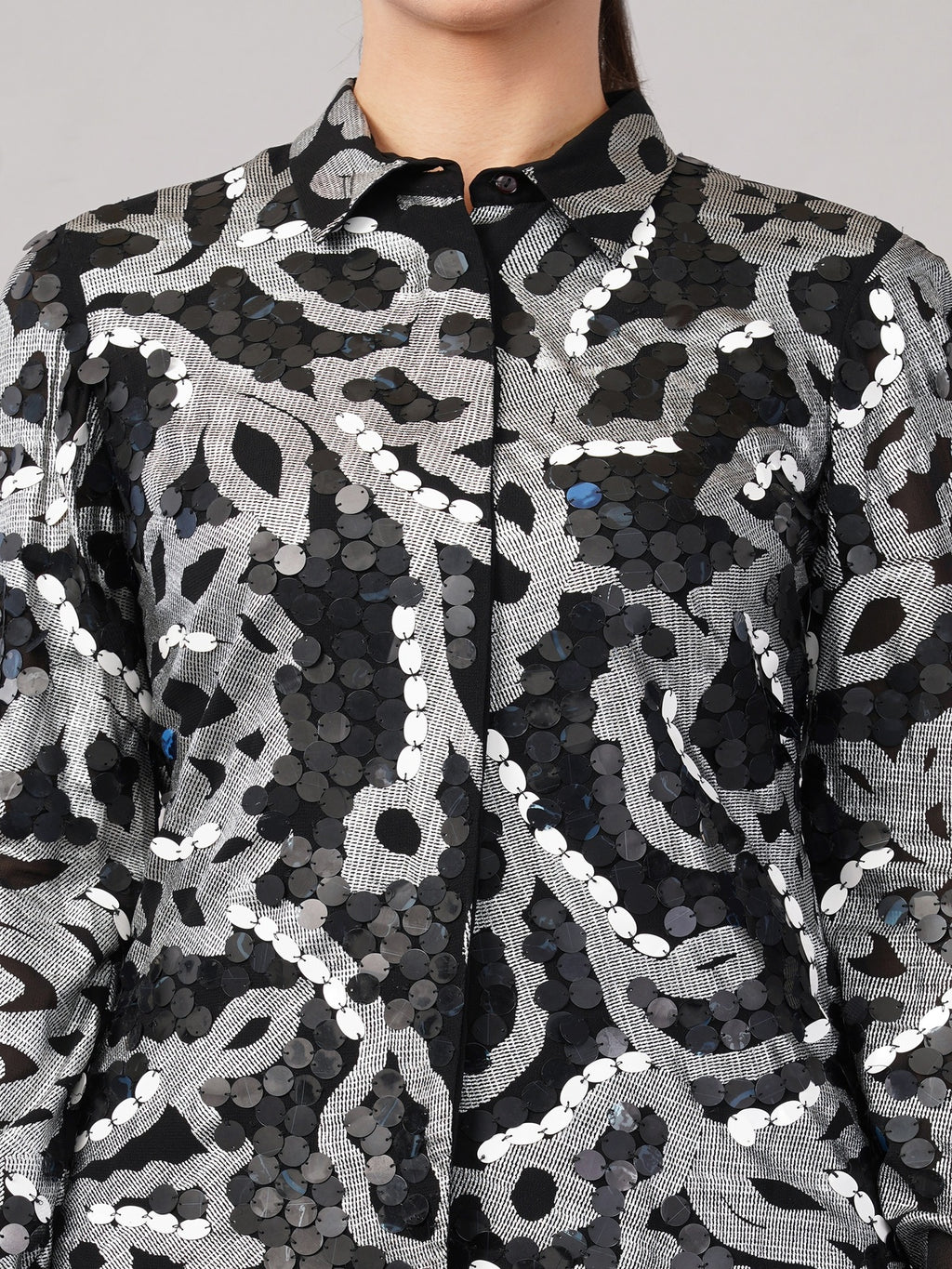 X-Ray Sequinned Metallic Floral Print Shirt
