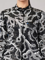 X-Ray Sequinned Metallic Floral Print Shirt