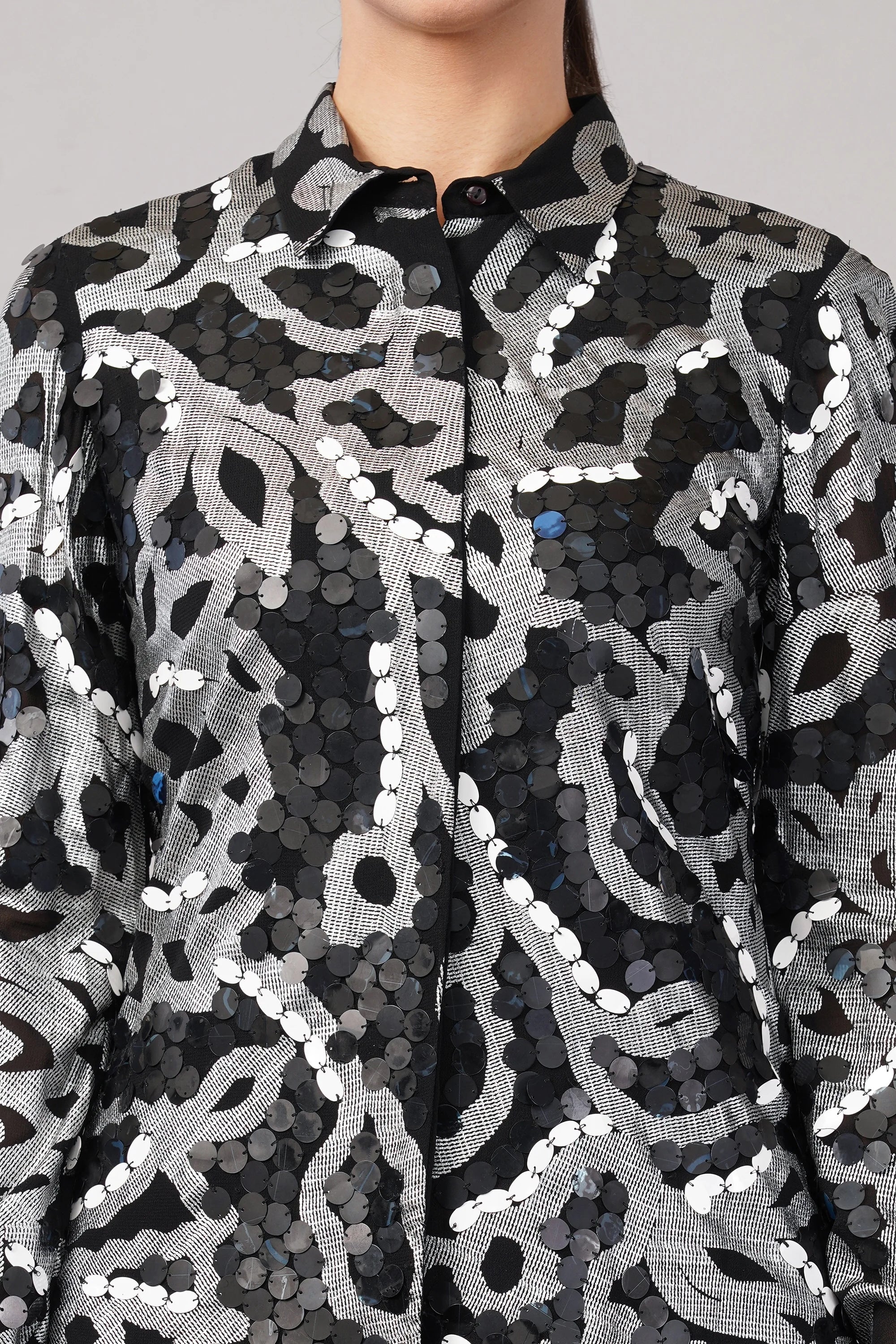X-Ray Sequinned Metallic Floral Print Shirt