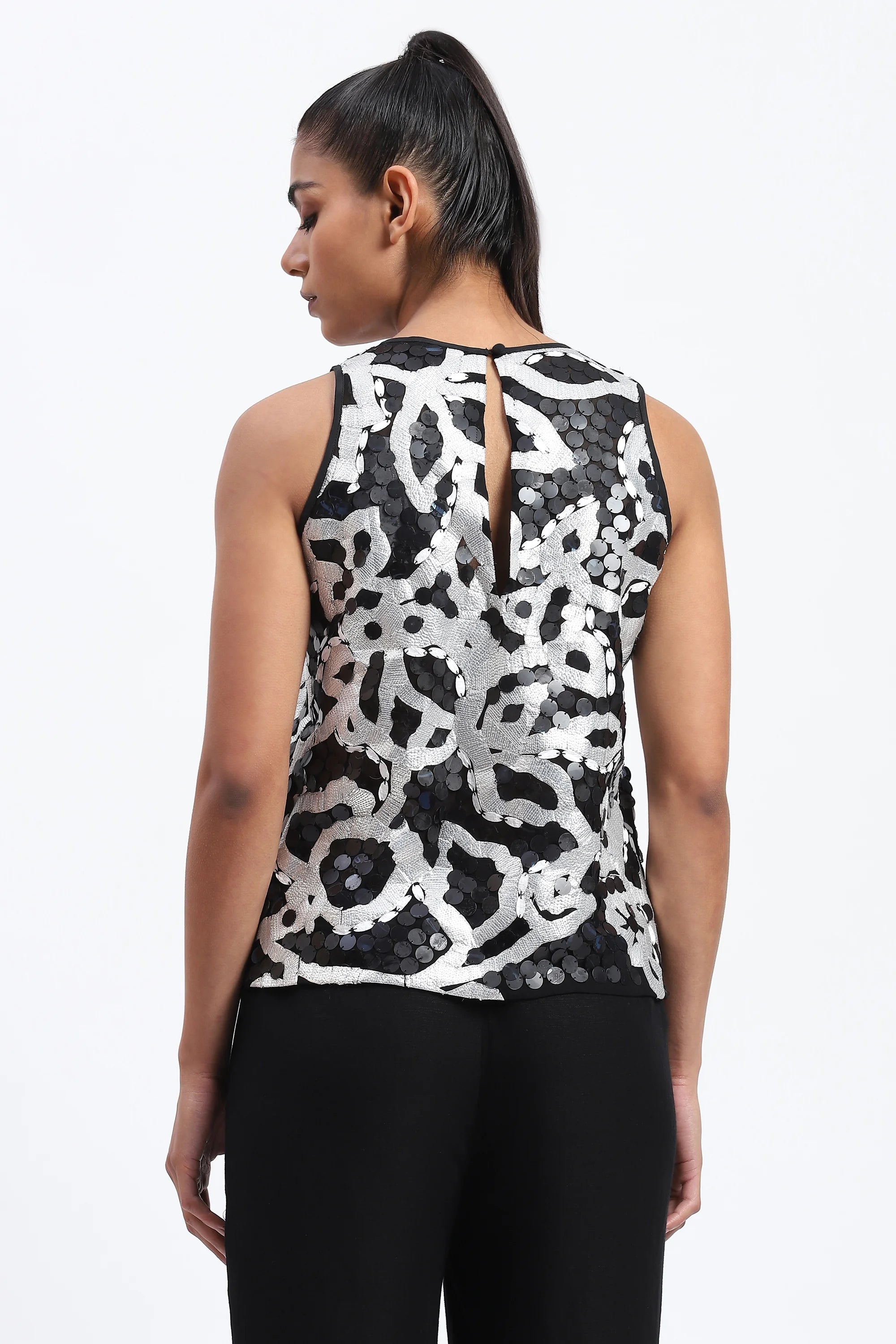 X-Ray Sequinned Metallic Floral Print Top