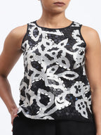 X-Ray Sequinned Metallic Floral Print Top