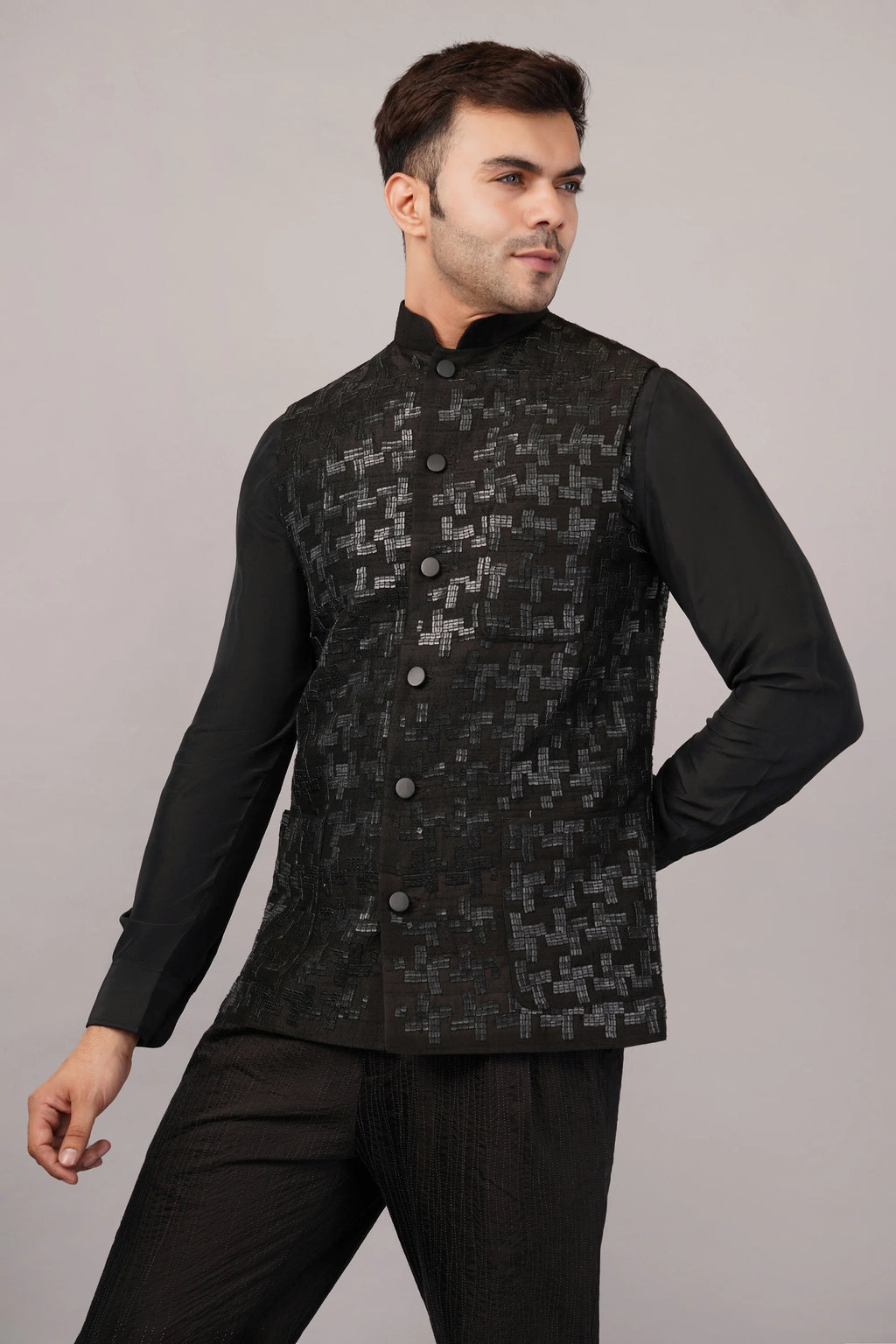 Hondstooth Sequin Bundi Black