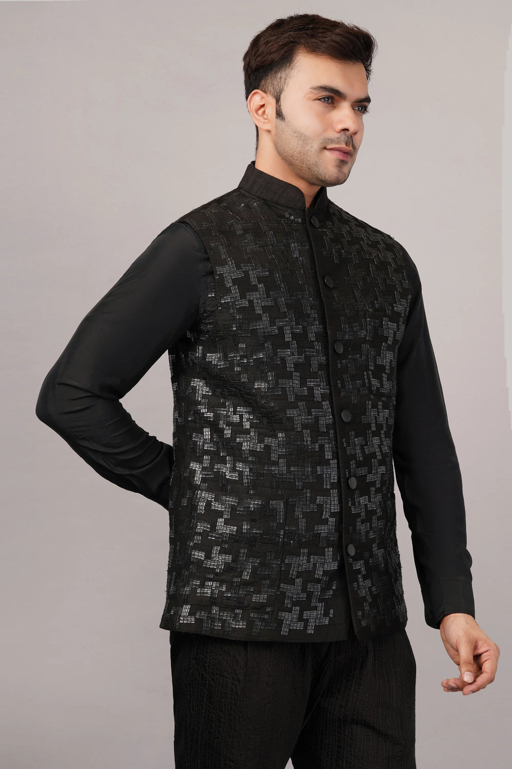 Hondstooth Sequin Bundi Black