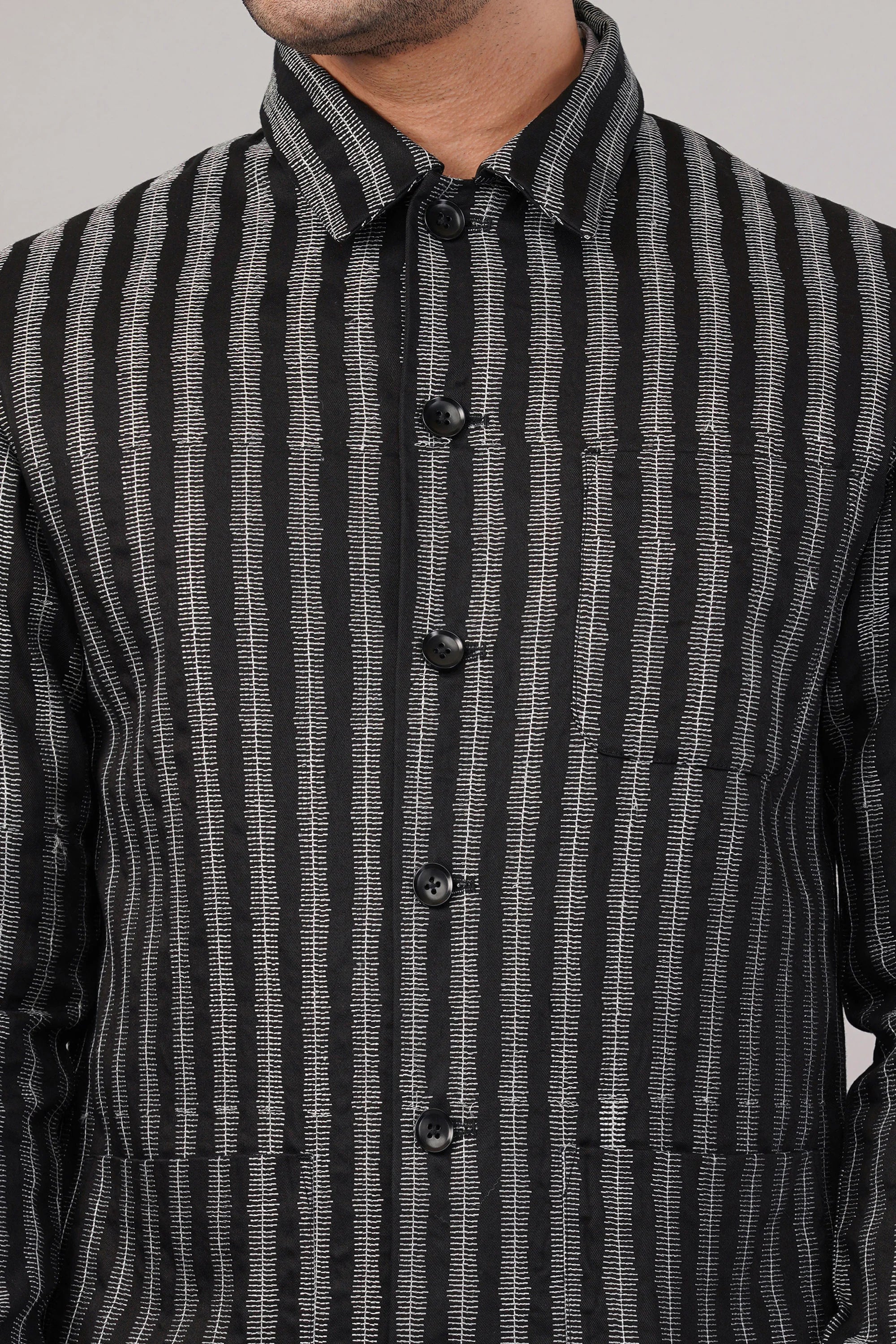 Stair Stripe Jacket Black & Ivory
