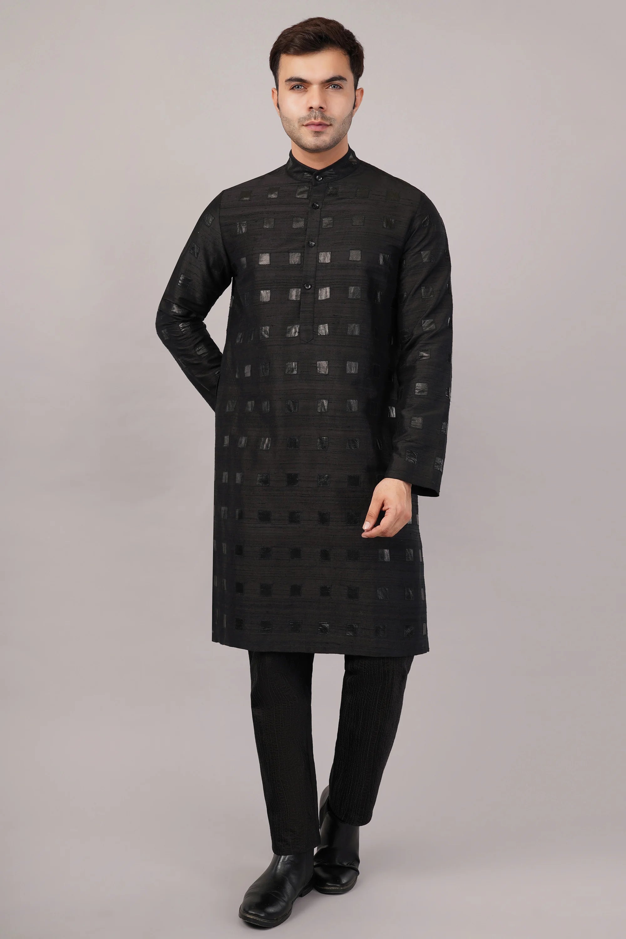 Foil Applique Kurta Black