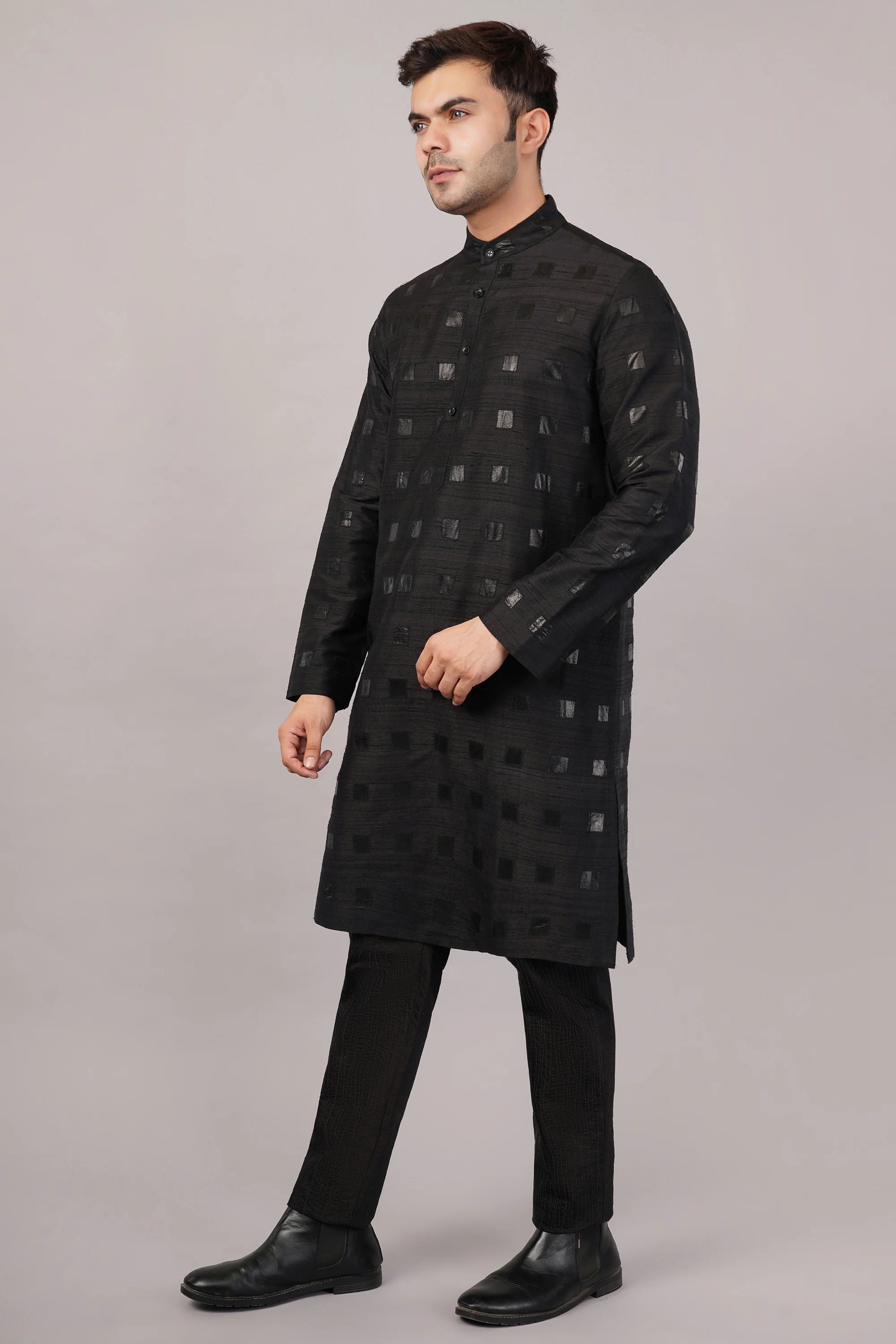 Foil Applique Kurta Black