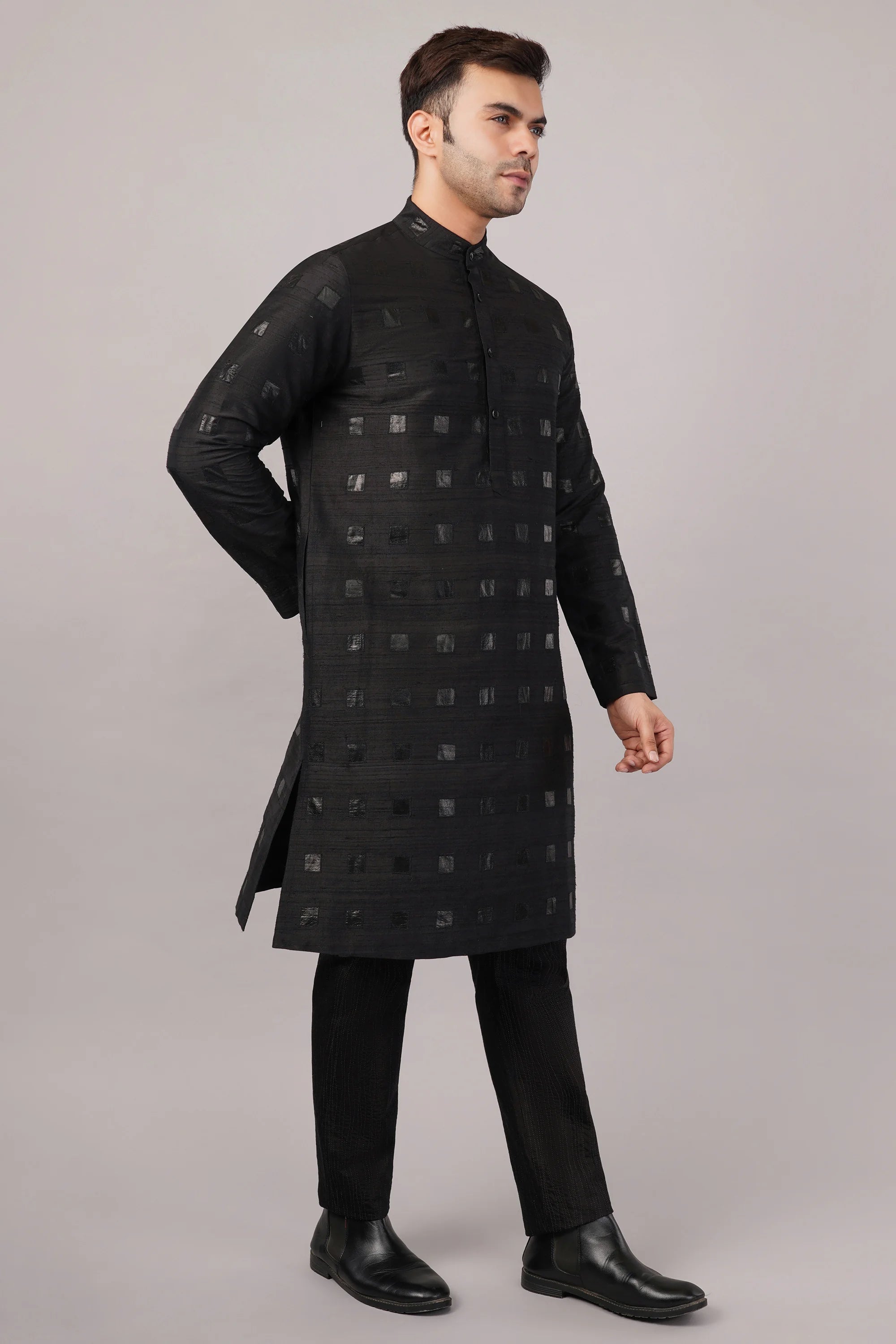 Foil Applique Kurta Black