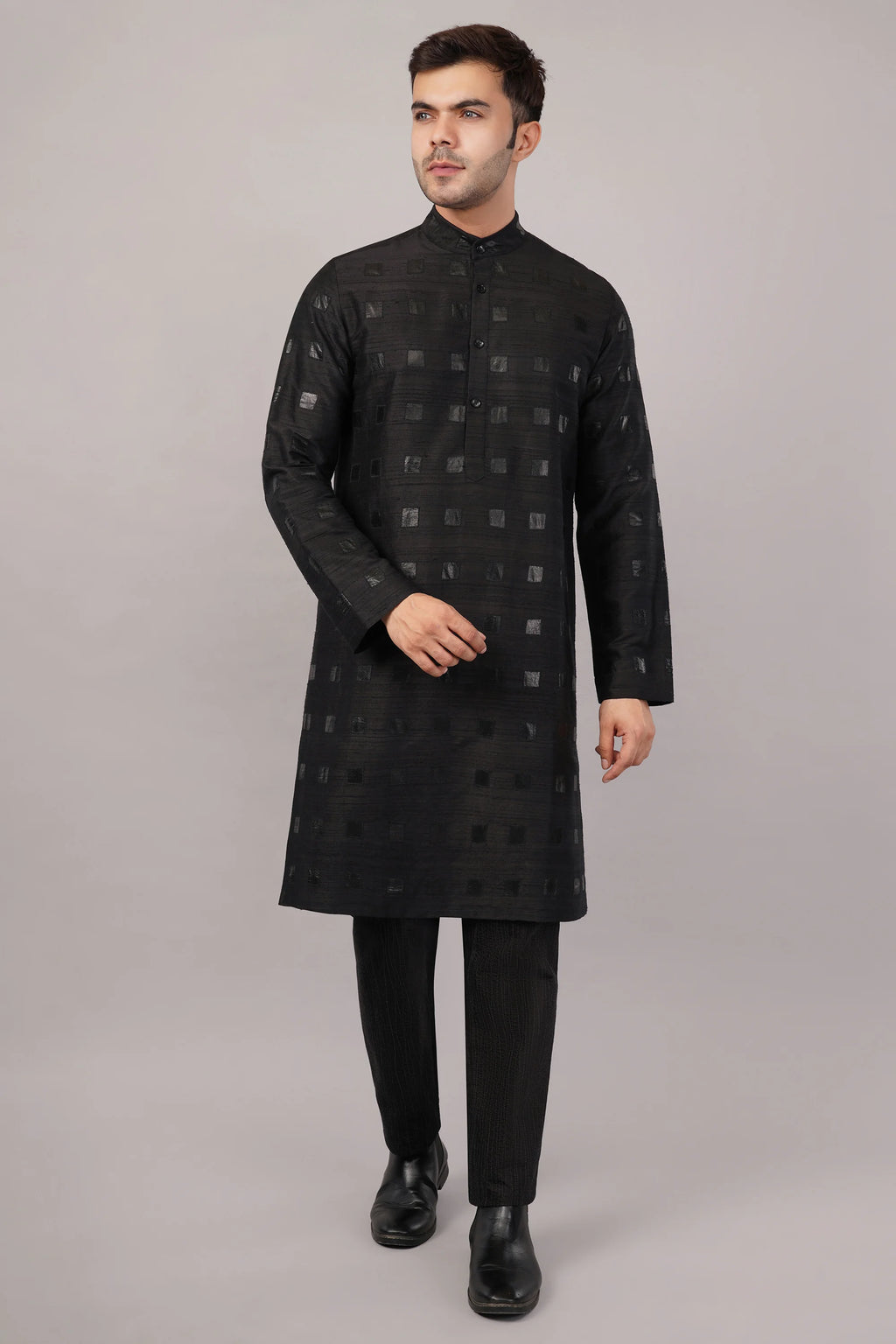 Foil Applique Kurta Black