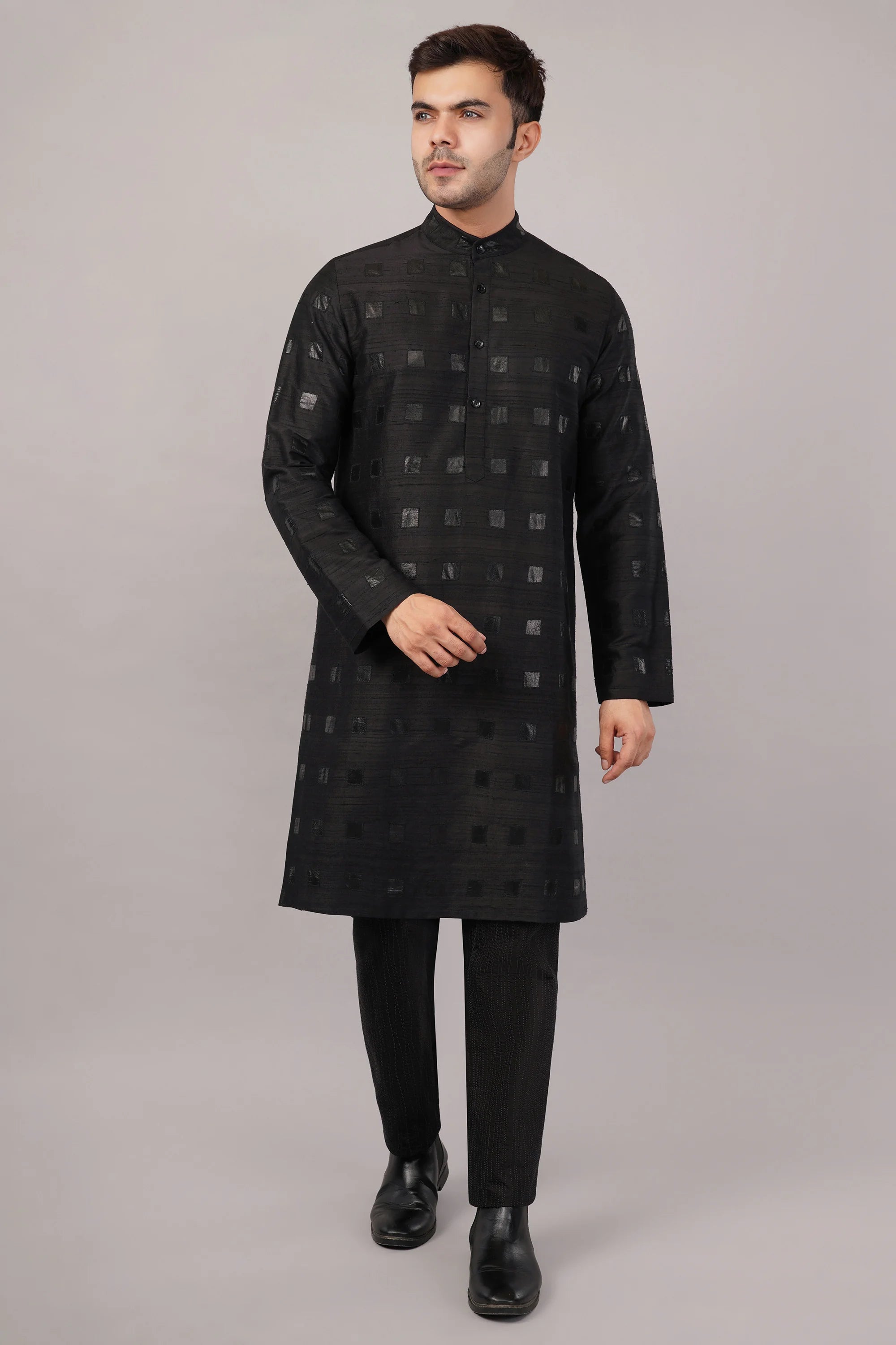 Foil Applique Kurta Black