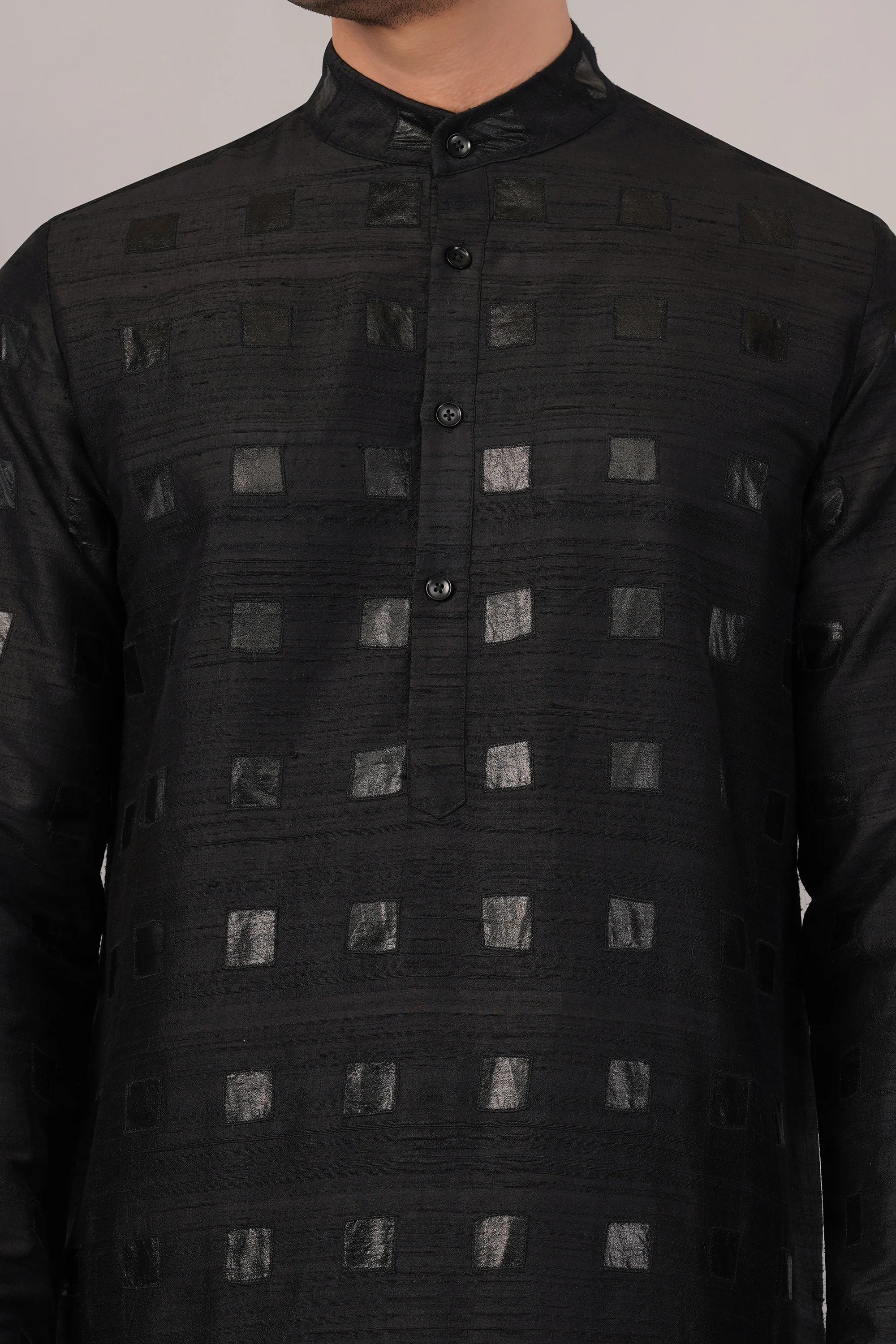 Foil Applique Kurta Black