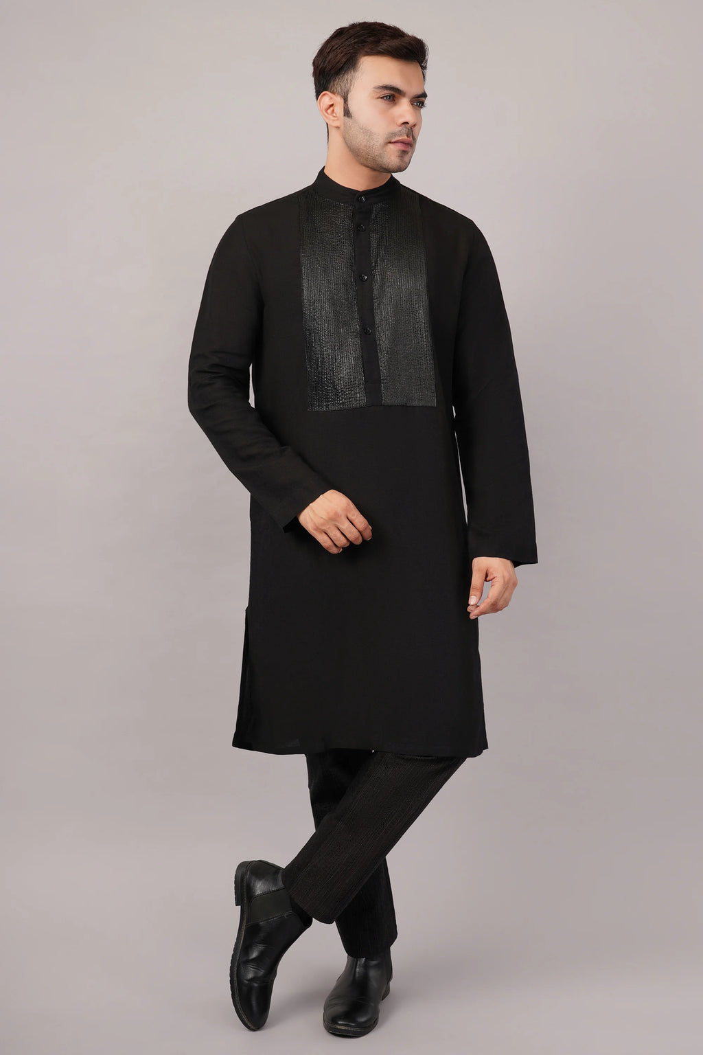 Foil Pintuck Kurta Black