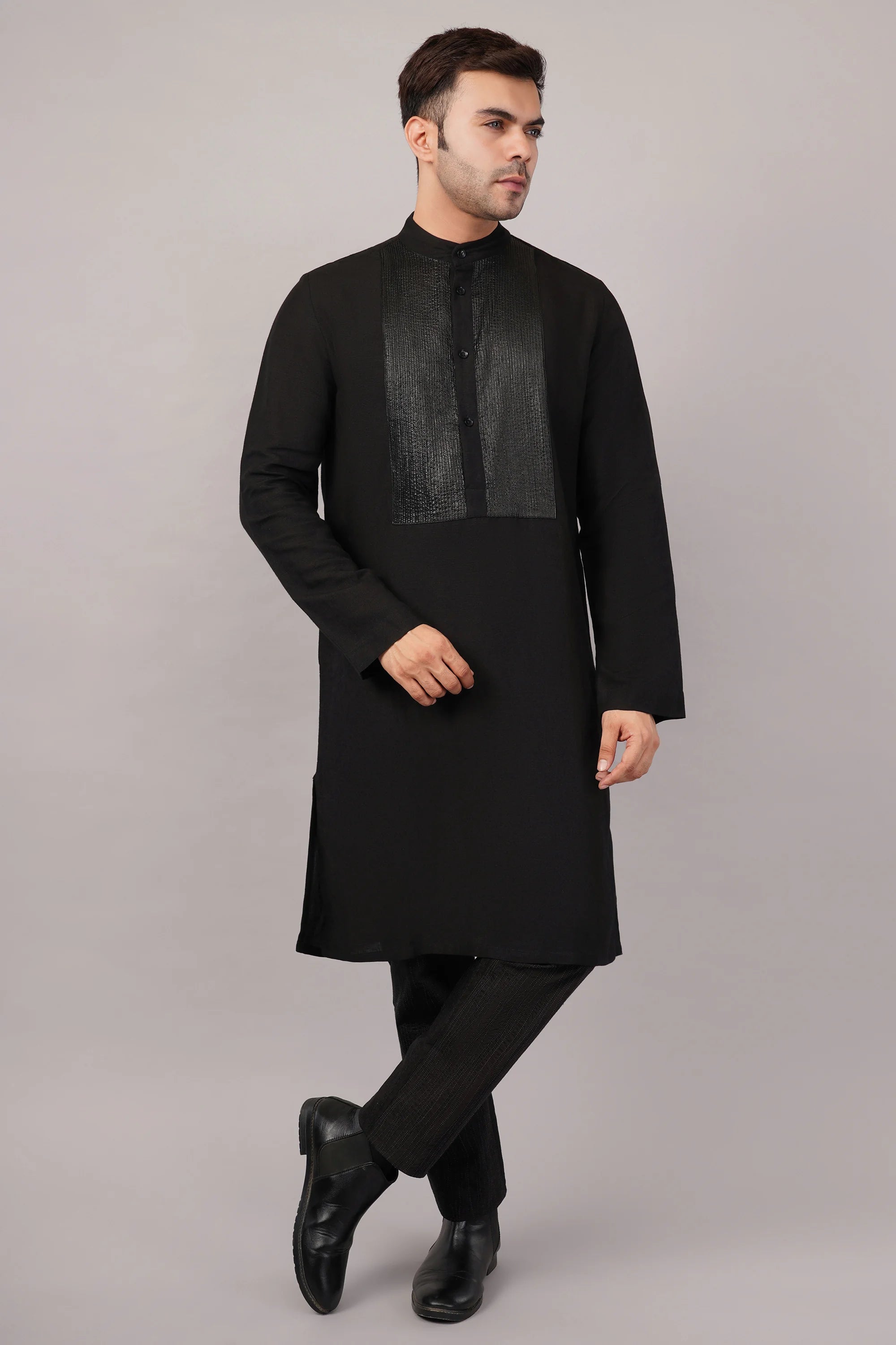 Foil Pintuck Kurta Black