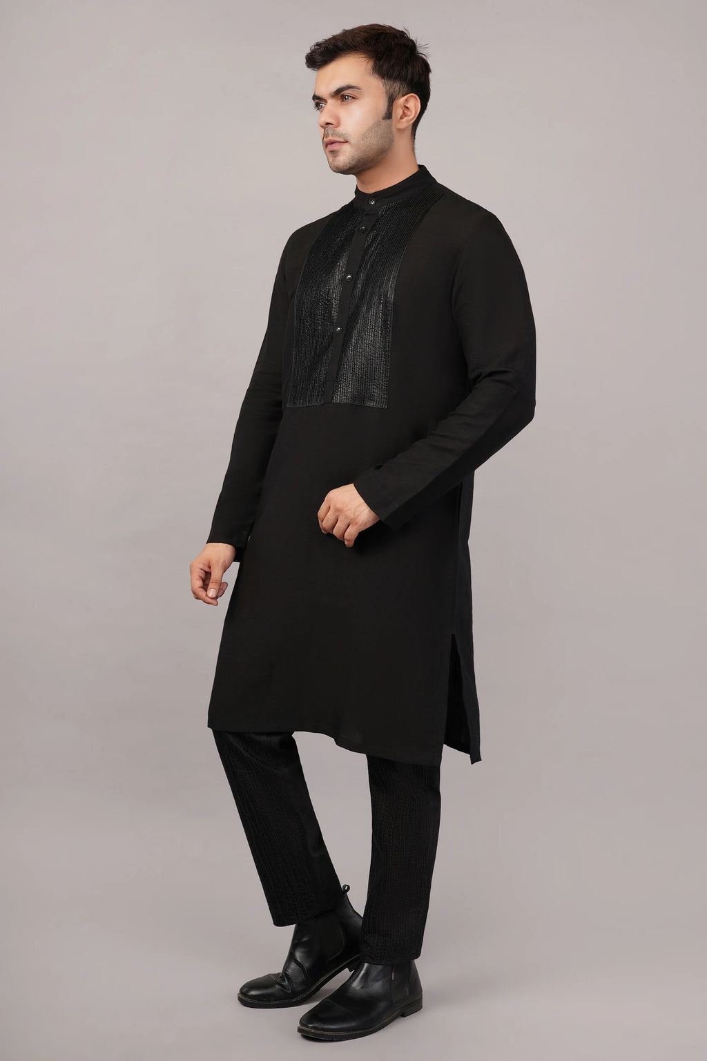 Foil Pintuck Kurta Black