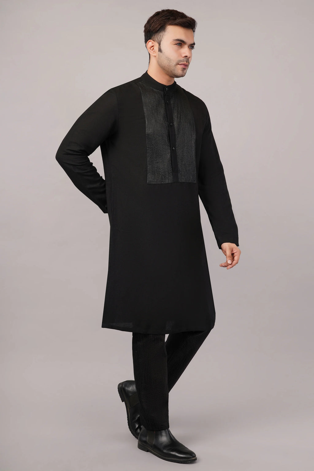 Foil Pintuck Kurta Black
