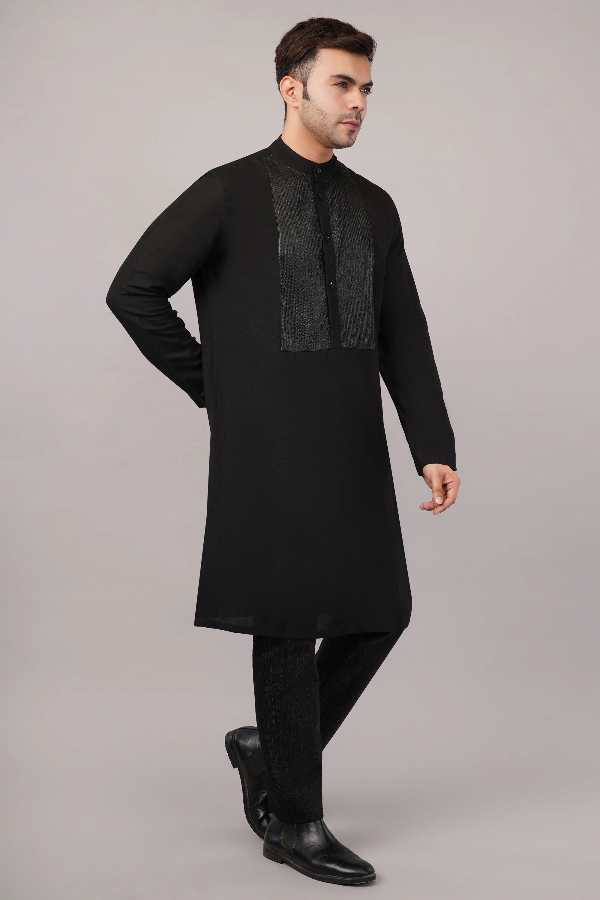 Foil Pintuck Kurta Black