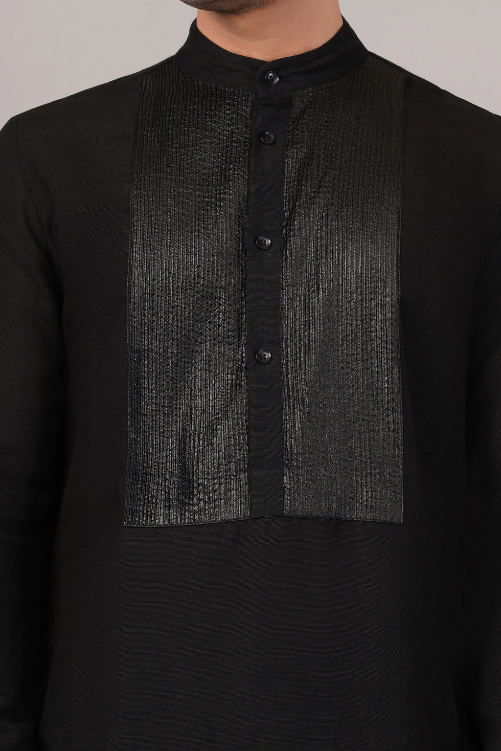 Foil Pintuck Kurta Black