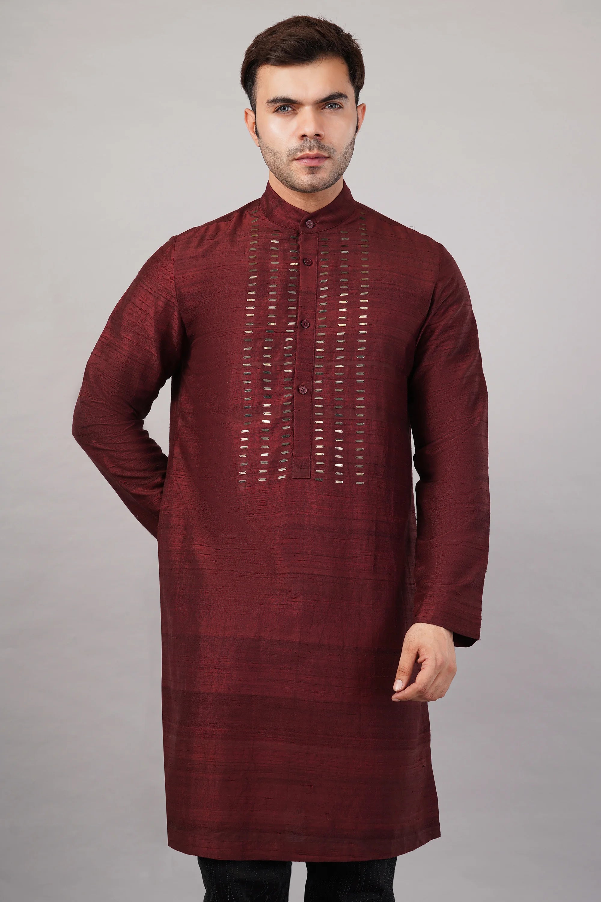 Sequin Dash Kurta Cherry