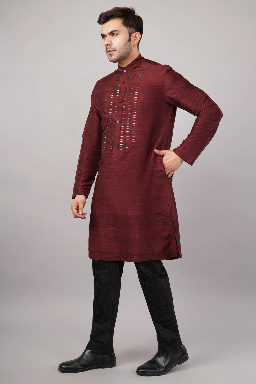 Sequin Dash Kurta Cherry