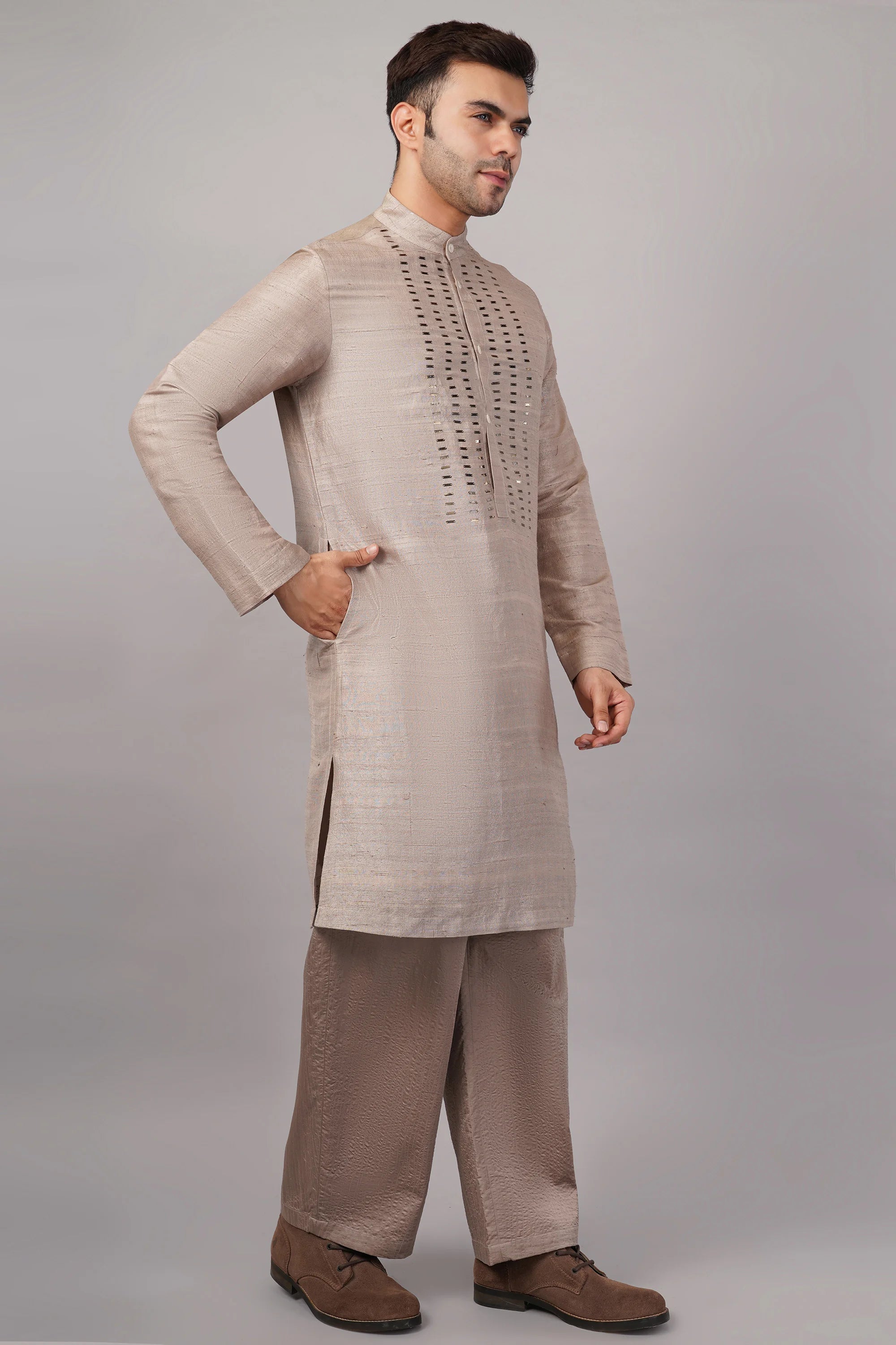 Sequin Dash Kurta Beige