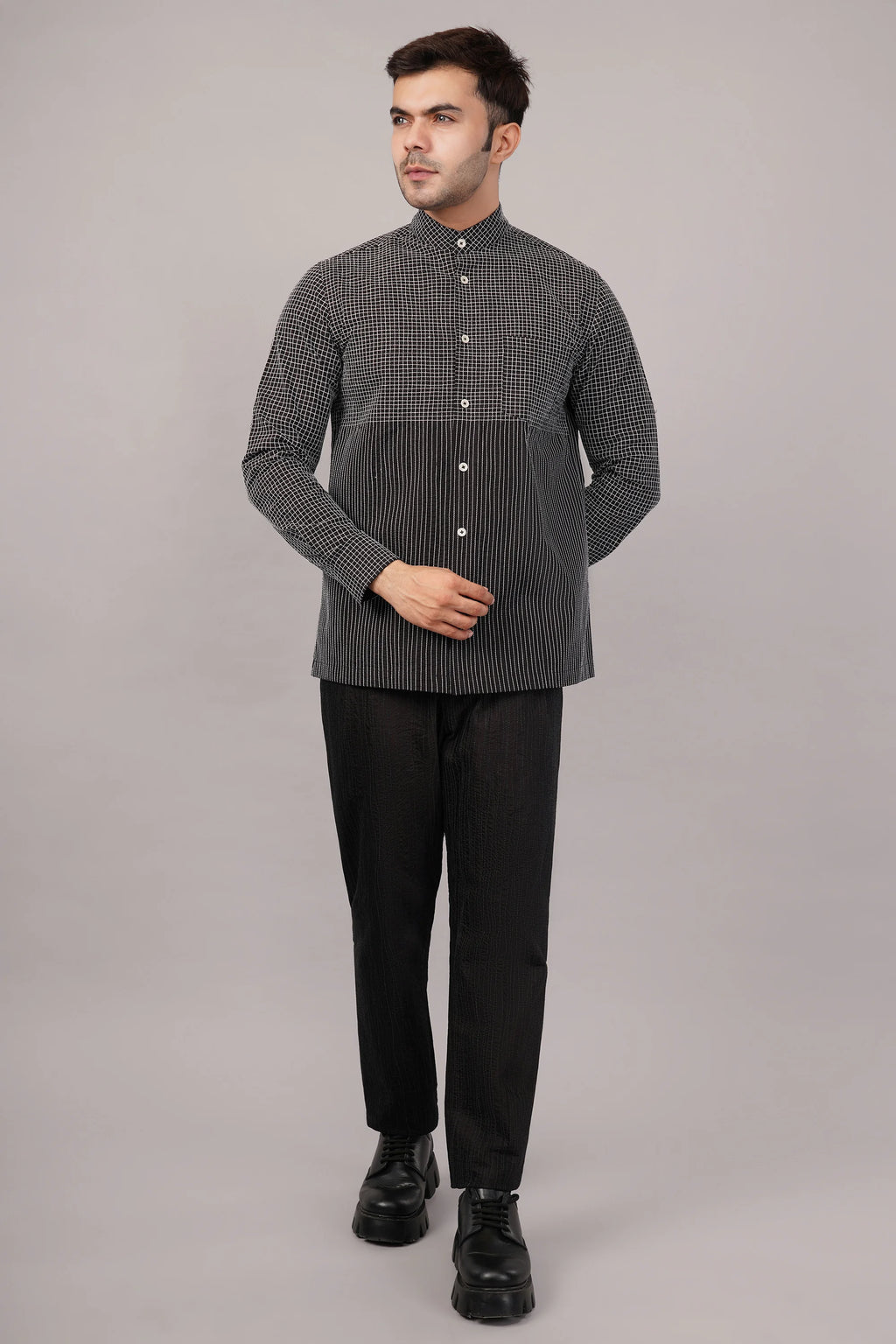 Check & Stripe Shirt Black