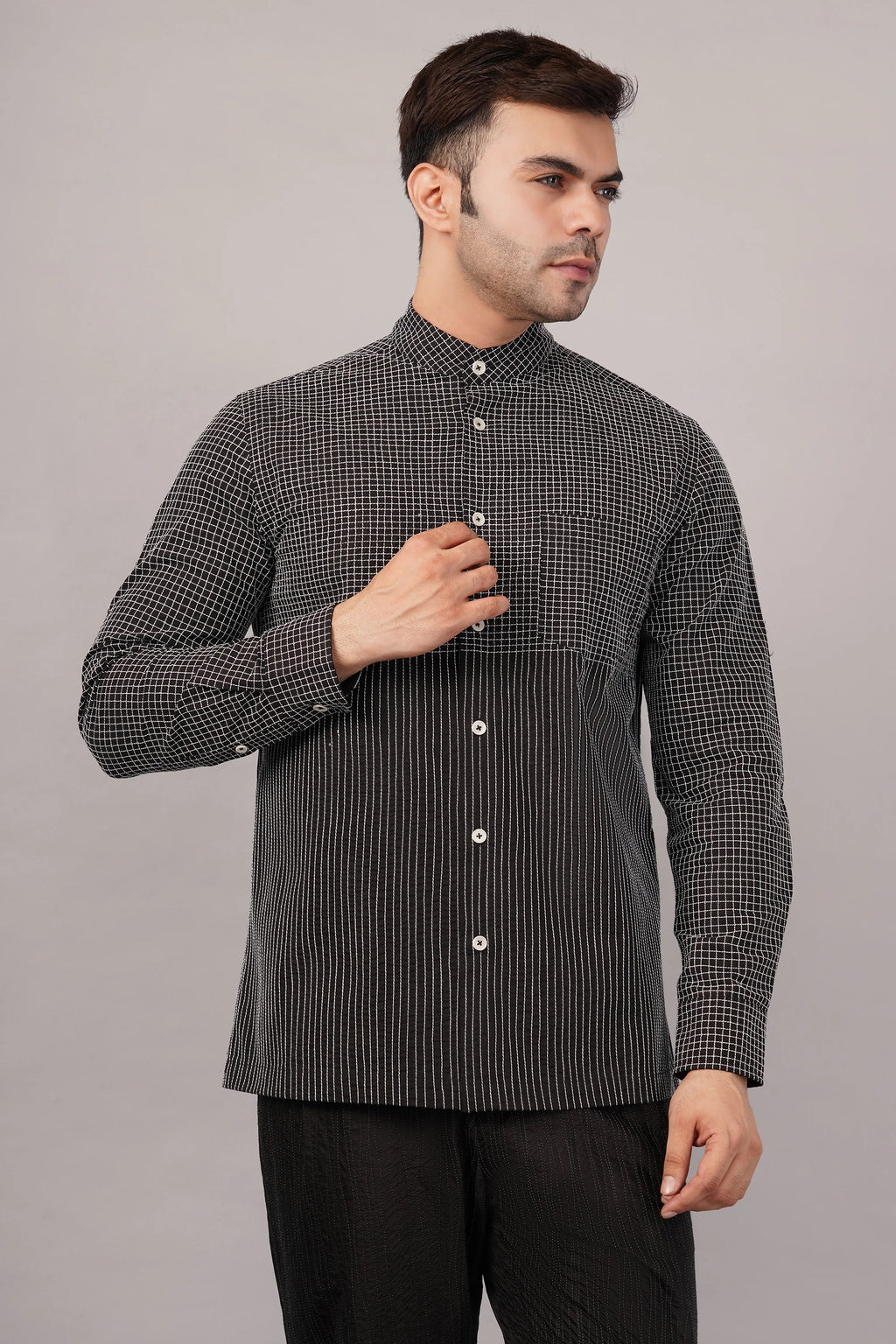 Check & Stripe Shirt Black