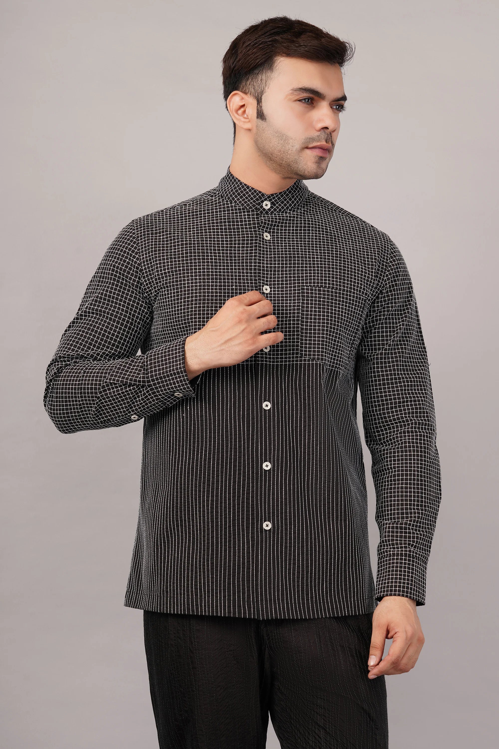 Check & Stripe Shirt Black