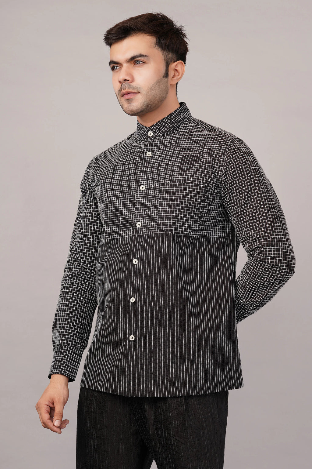 Check & Stripe Shirt Black