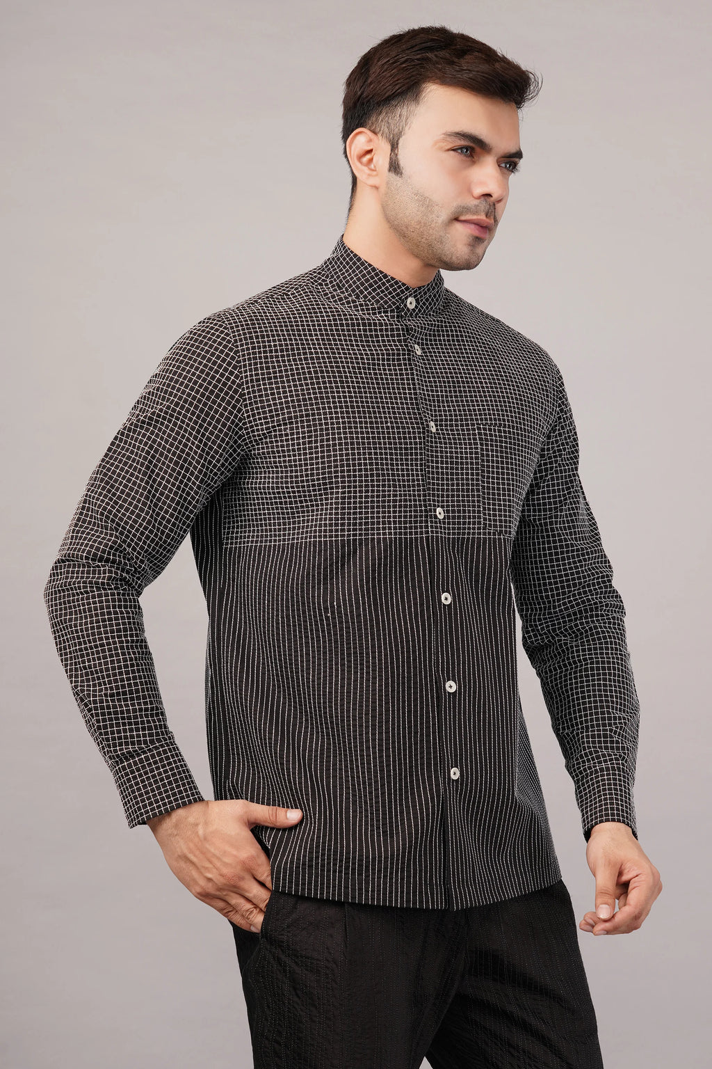 Check & Stripe Shirt Black
