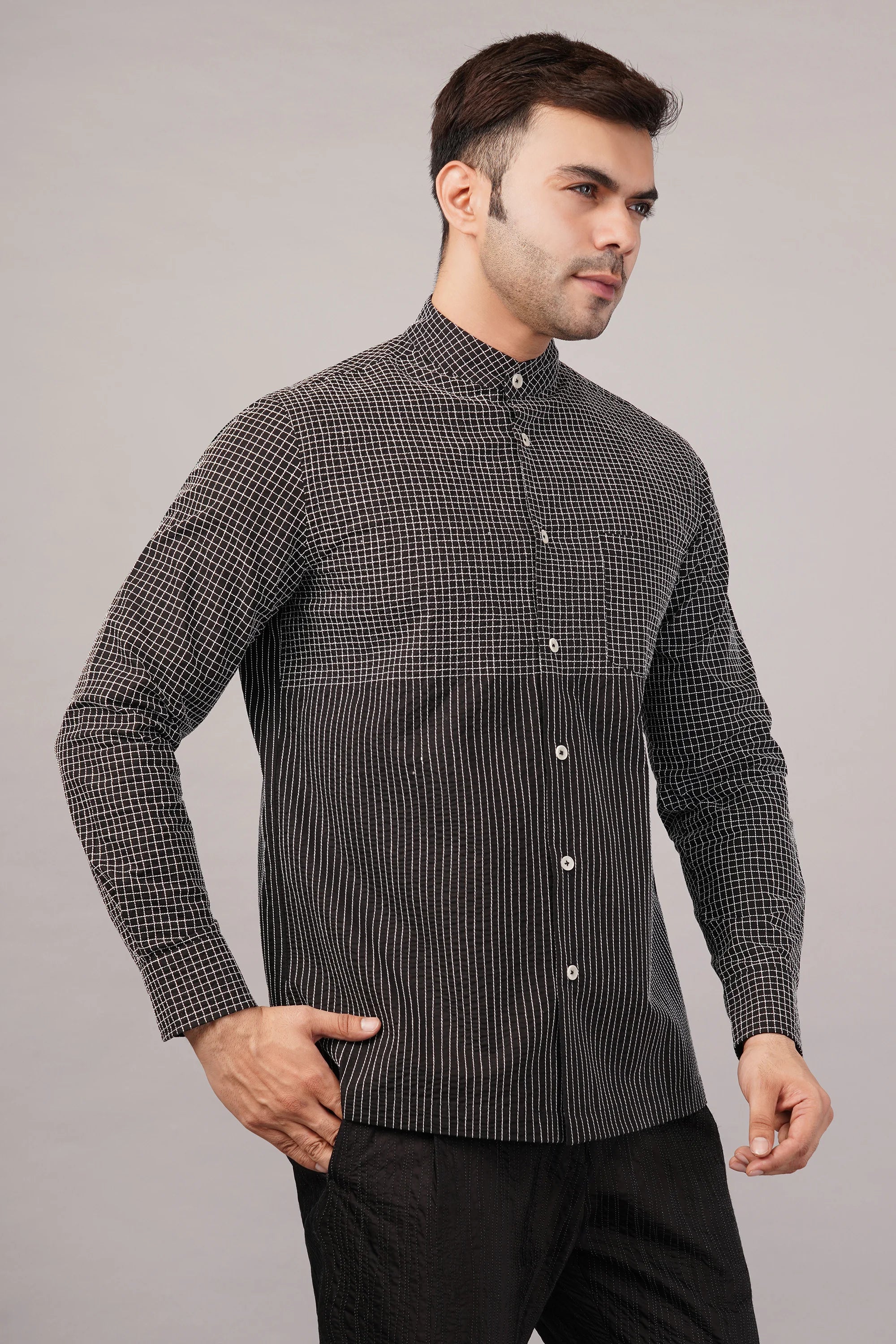 Check & Stripe Shirt Black