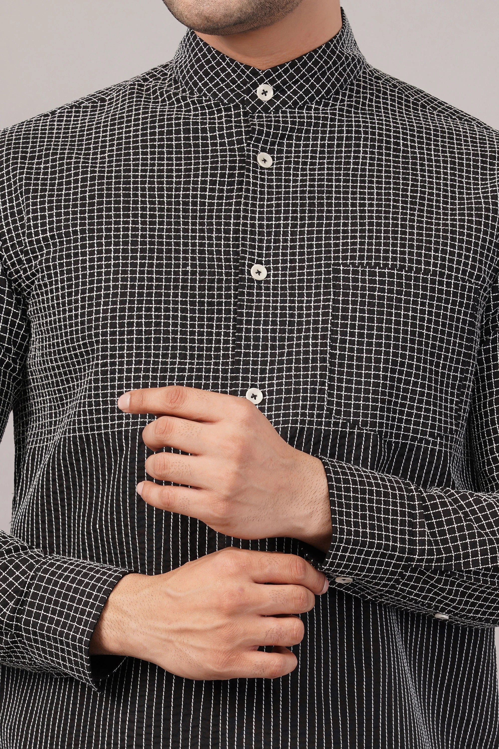 Check & Stripe Shirt Black