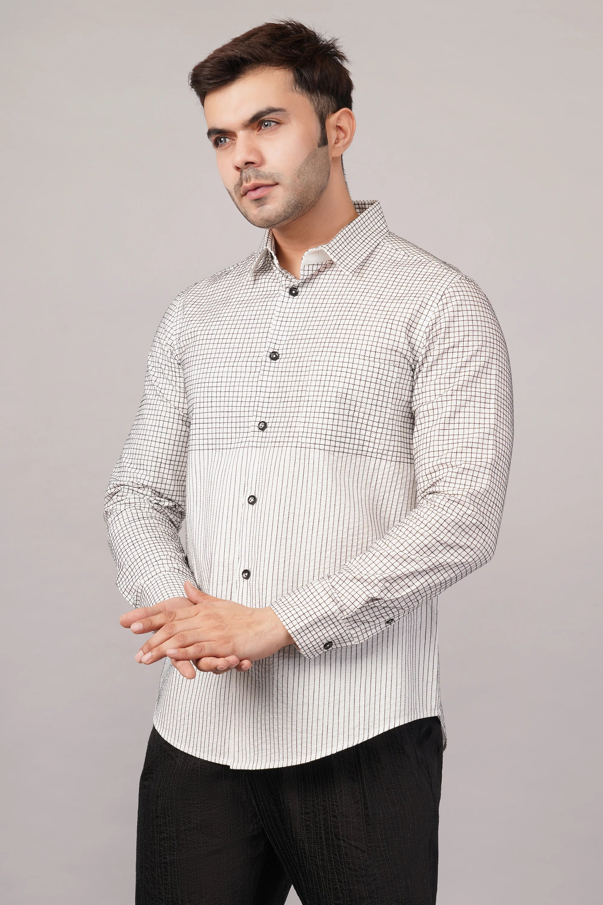 Check & Stripe Shirt Ivory