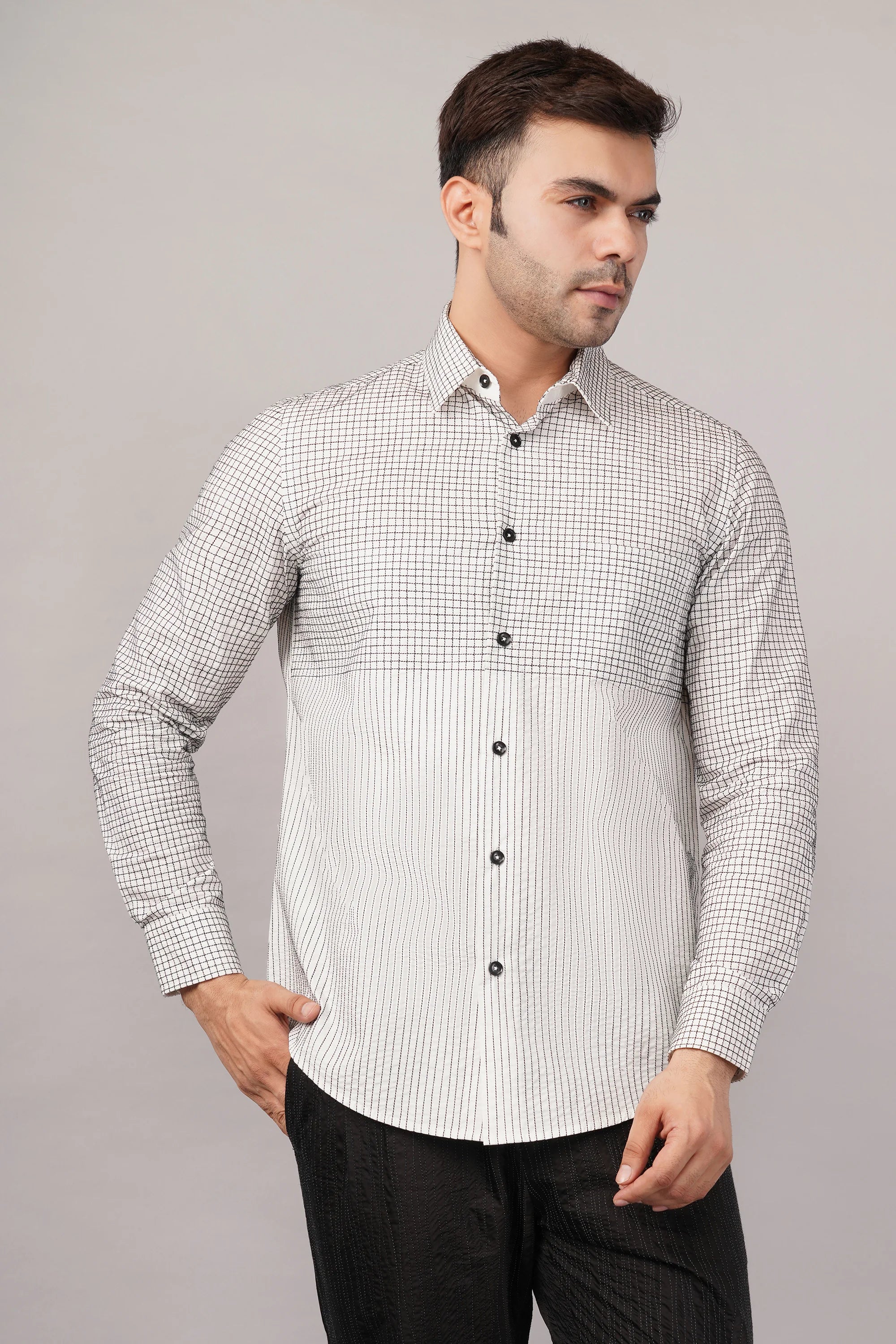 Check & Stripe Shirt Ivory